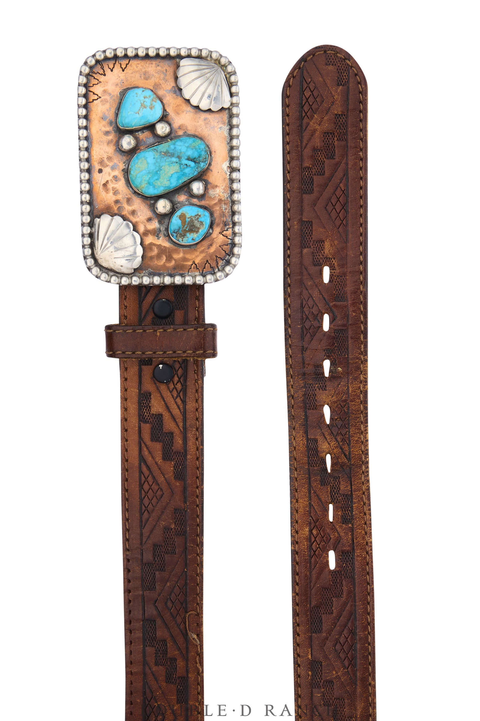 Belt, A Vintage, Buckle, Concho, Turquoise, Sterling Silver & Copper, Unique, Vintage, 1187