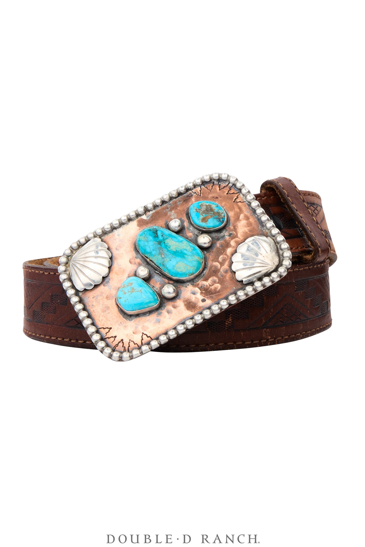 Belt, A Vintage, Buckle, Concho, Turquoise, Sterling Silver & Copper, Unique, Vintage, 1187