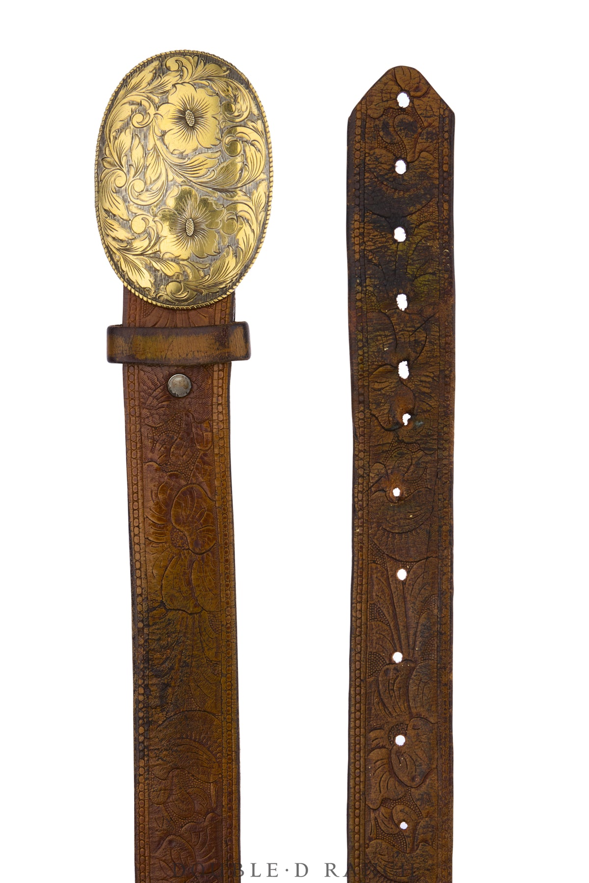 Belt, A Vintage, Buckle, Western, Sterling Silver & 22k Gold, Engraving, Hallmark, Vintage, 1197
