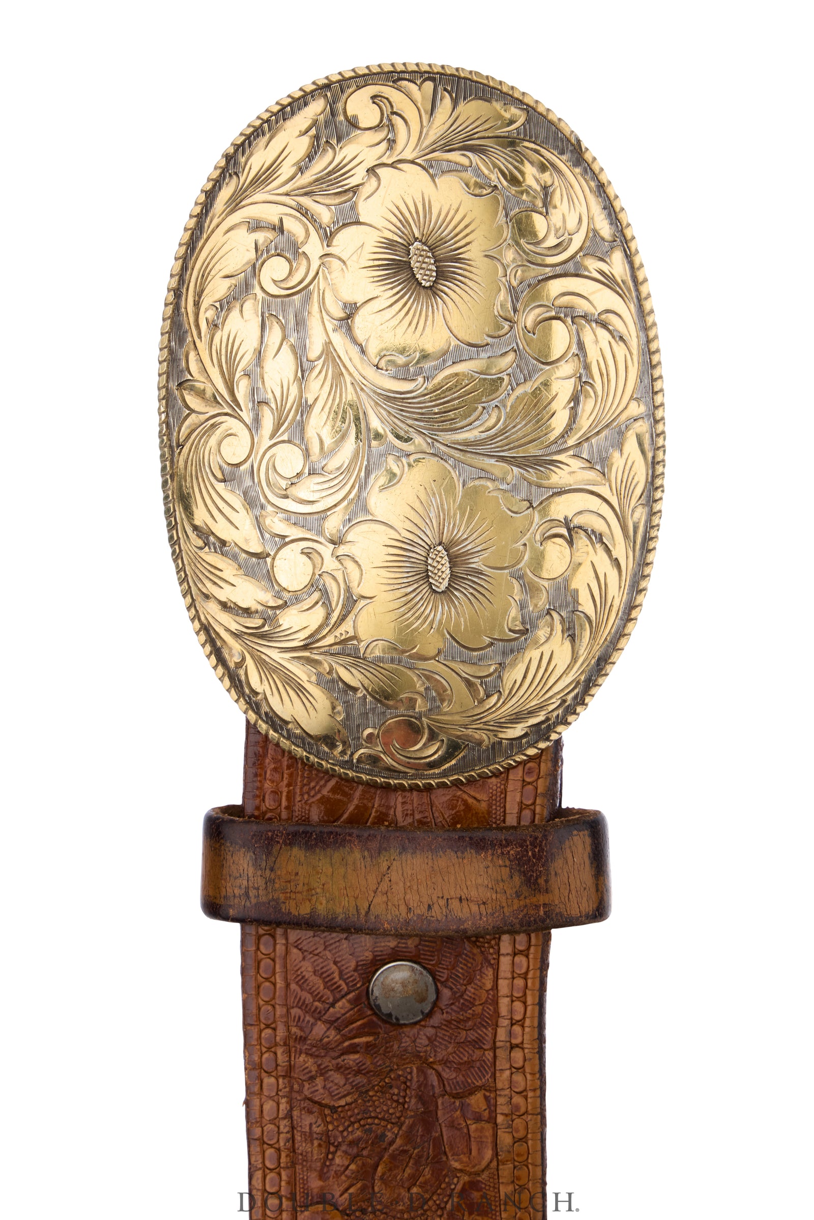 Belt, A Vintage, Buckle, Western, Sterling Silver & 22k Gold, Engraving, Hallmark, Vintage, 1197