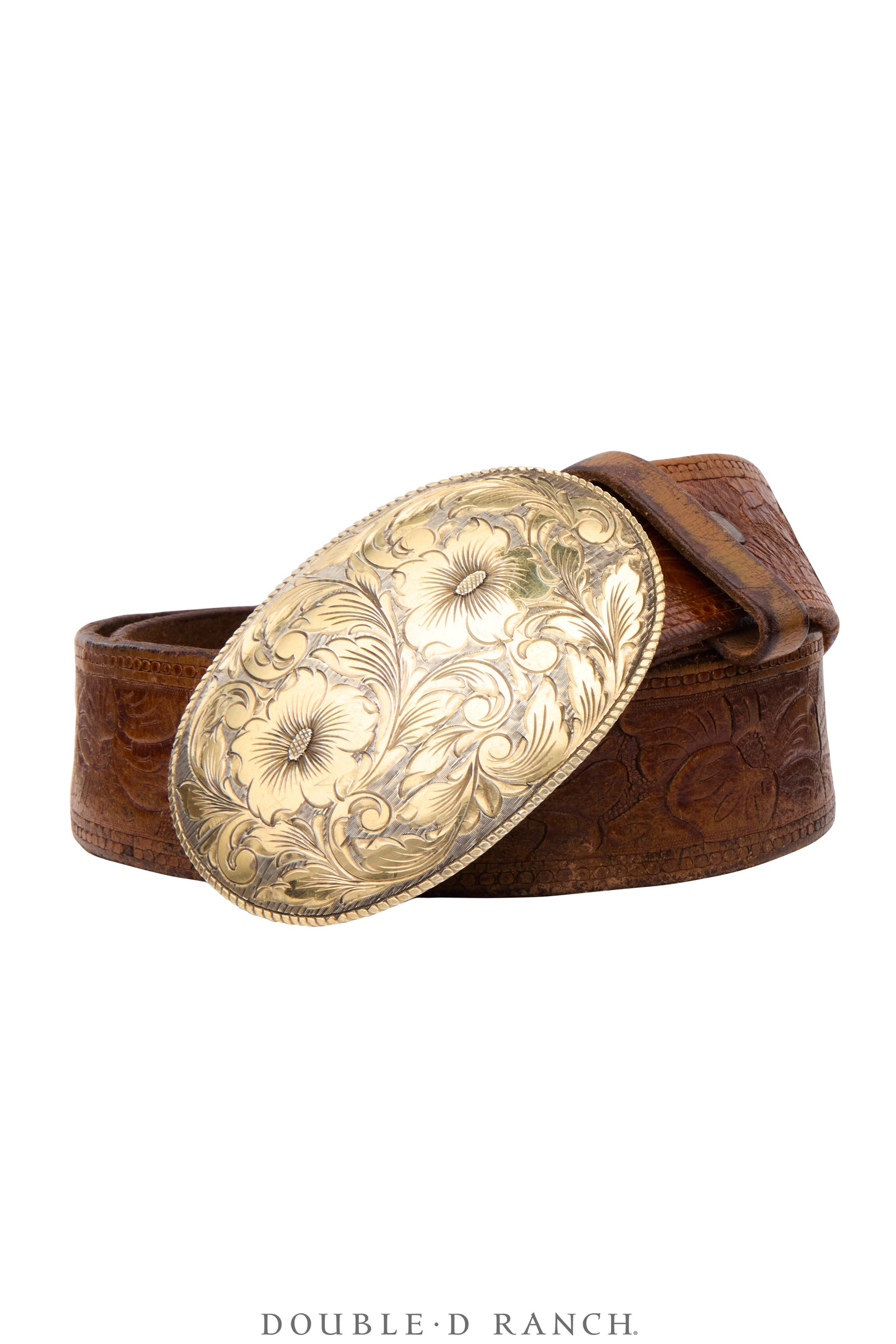Belt, A Vintage, Buckle, Western, Sterling Silver & 22k Gold, Engraving, Hallmark, Vintage, 1197