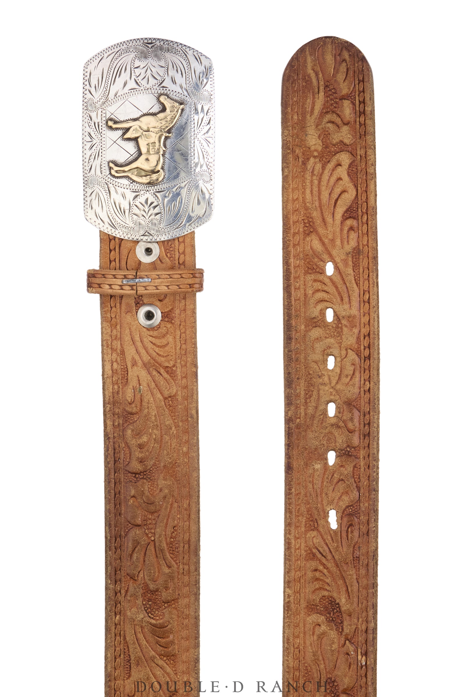 Belt, A Vintage, Buckle, Western, Sterling Silver & 10k Gold, Horse Profile, Hallmark, Vintage, 1207