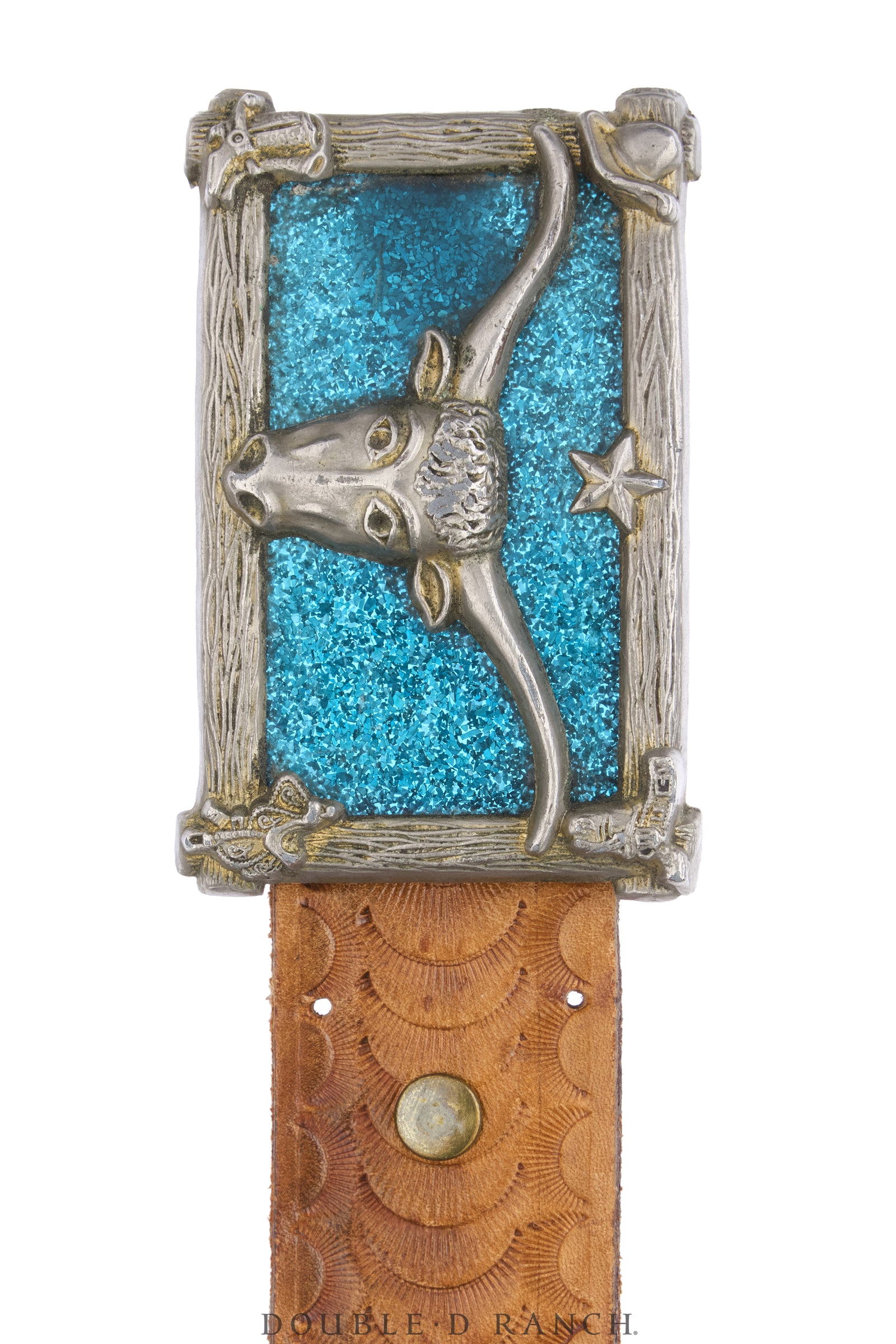 Belt, A Vintage, Buckle, Kitsch, Western, Glitter Enamel, Longhorn, Vintage, 1244