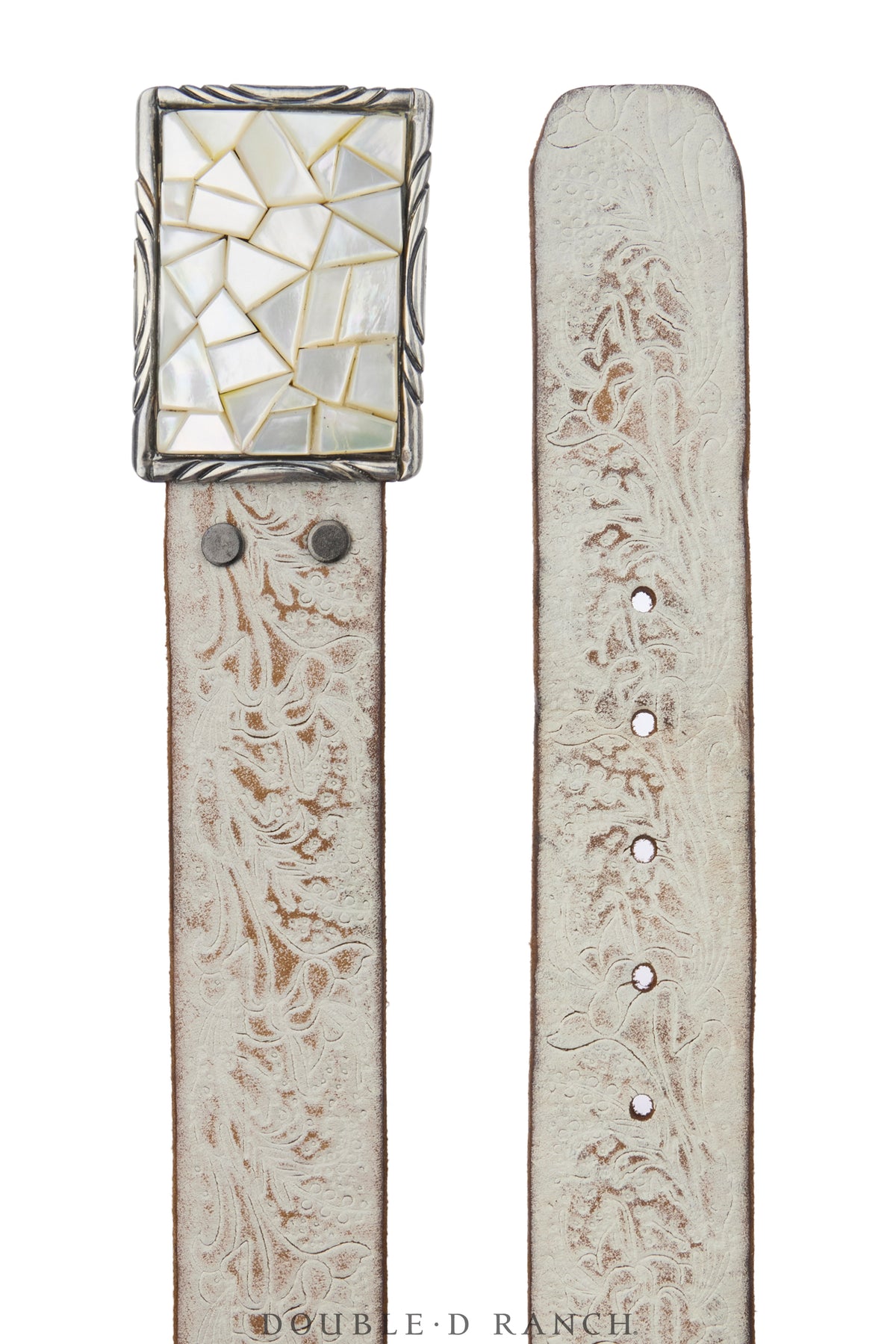 Belt, A Vintage, Buckle, Inlay, Mother of Pearl, Sans Hallmark, Vintage, 1279