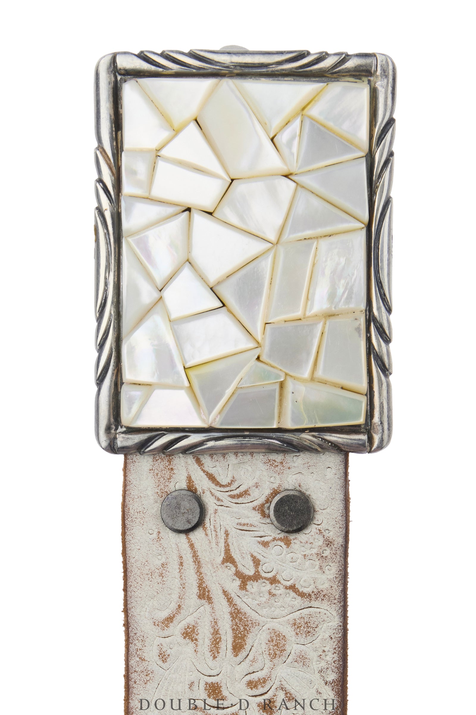 Belt, A Vintage, Buckle, Inlay, Mother of Pearl, Sans Hallmark, Vintage, 1279