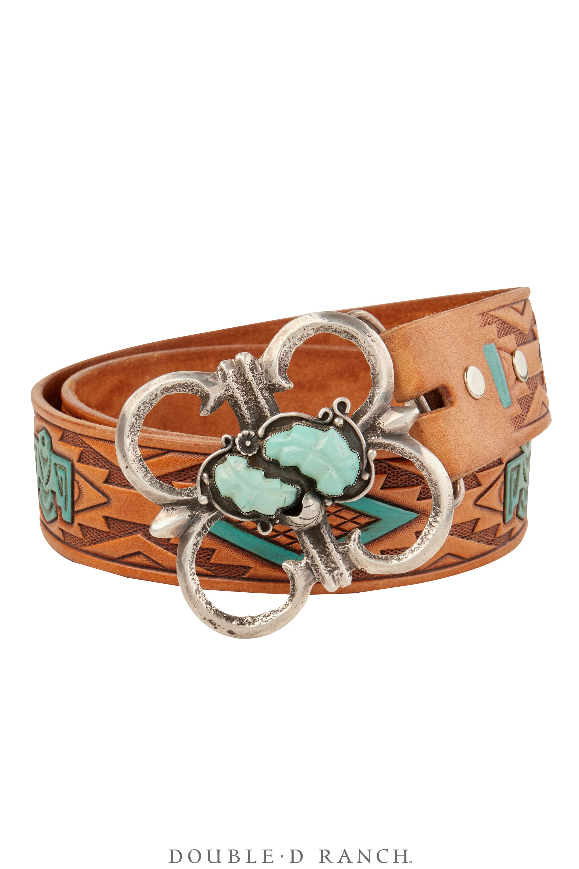 Belt, A Vintage, Buckle, Cast, Turquoise, Carved Stones, Sans Mark, Vintage, 845