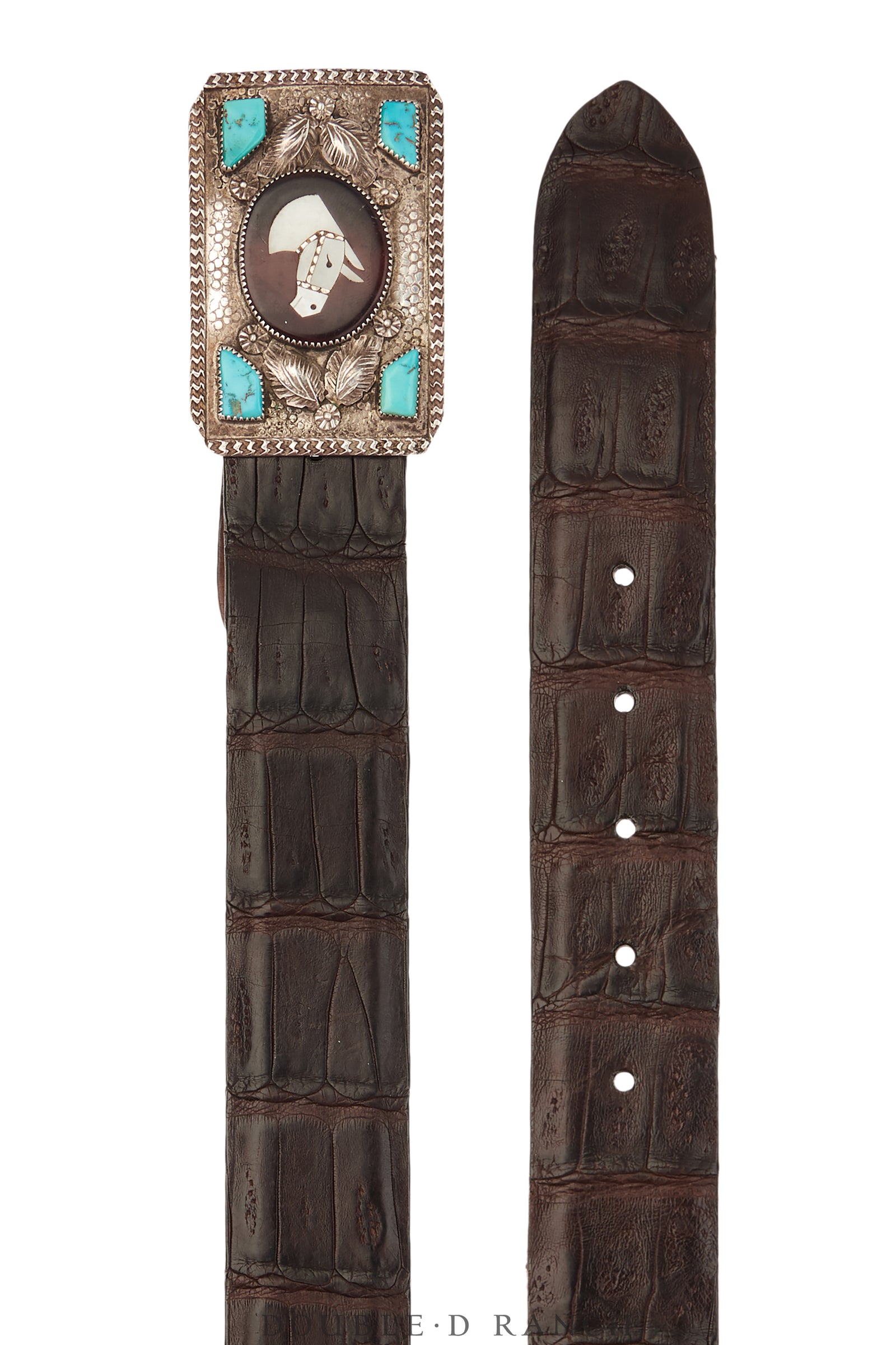 Belt, A Vintage, Buckle, Inlay, Horse Profile, Turquoise, Simplicio Hallmark, Vintage ‘50s, 860