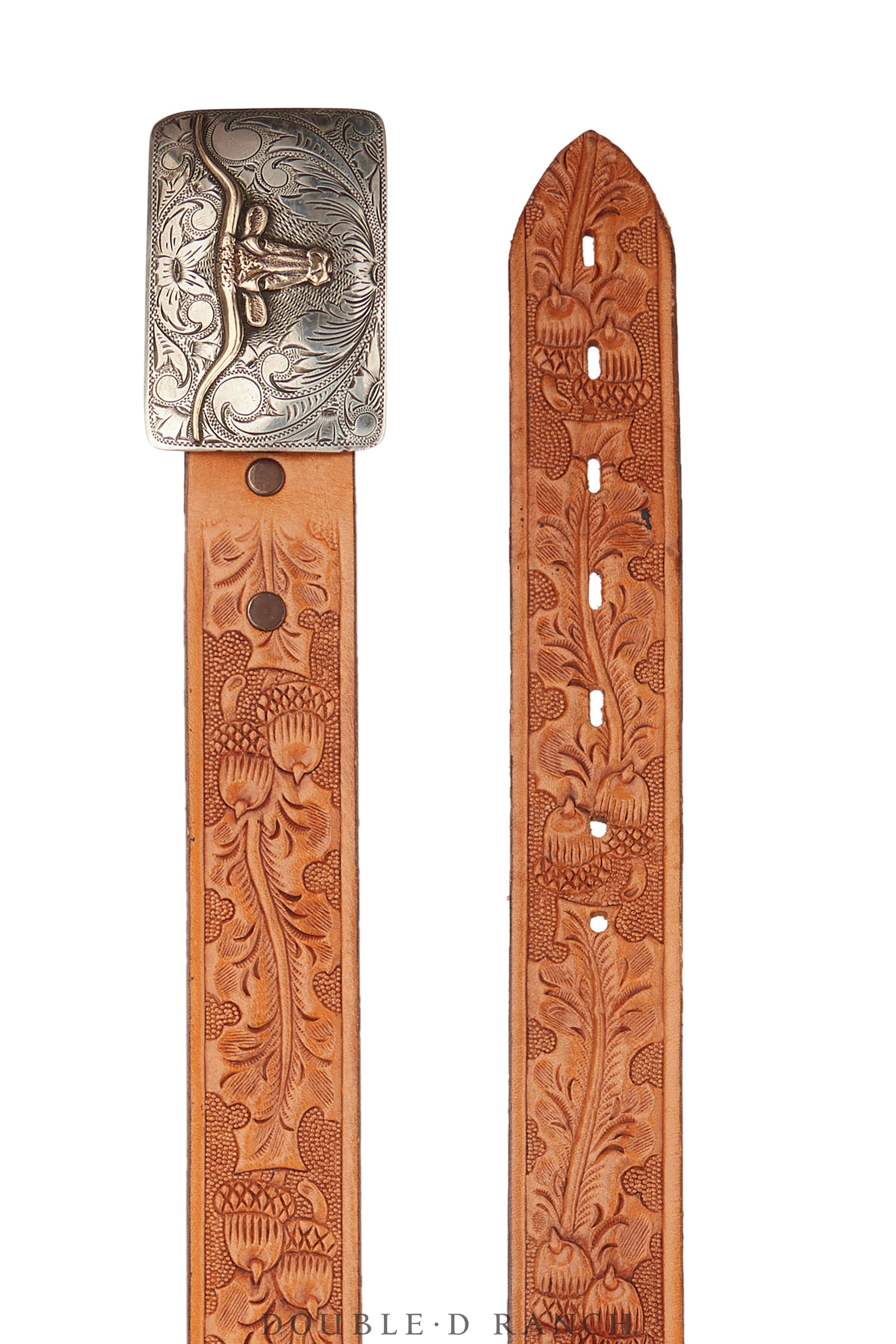 Belt, A Vintage, Buckle, Western, Longhorn, Sterling Silver With 14k Gold, Mark, Vintage, 899