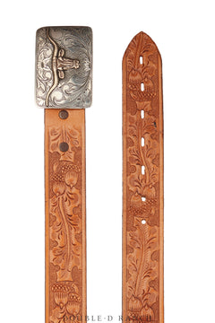 1447 Western Leather Belt With Antique Gold Longhorn Buckle Vintage Western Antique Gold Longhorn Buckle Conchos Belt Genuine  main image 4