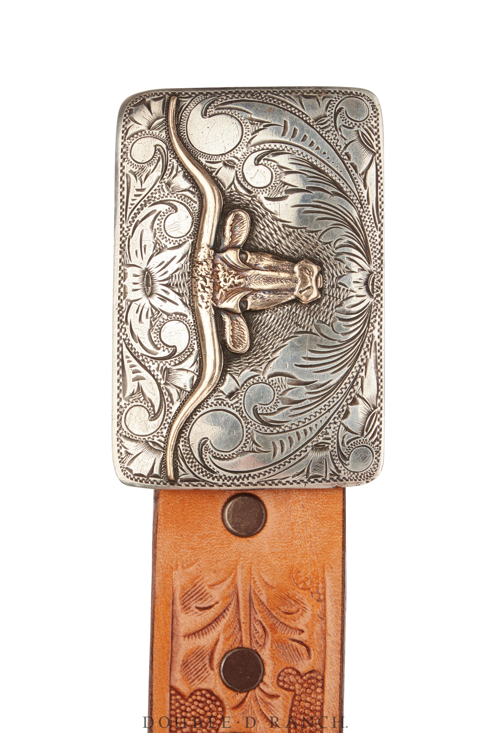 Belt, A Vintage, Buckle, Western, Longhorn, Sterling Silver With 14k Gold, Mark, Vintage, 899