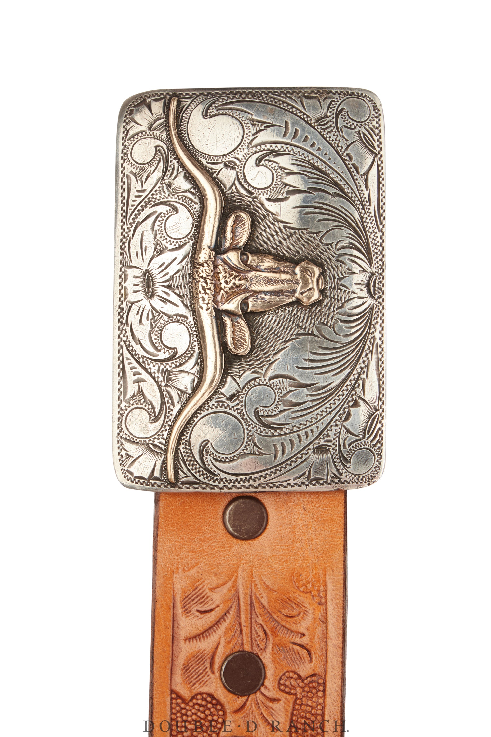 Belt, A Vintage, Buckle, Western, Longhorn, Sterling Silver With 14k Gold, Mark, Vintage, 899