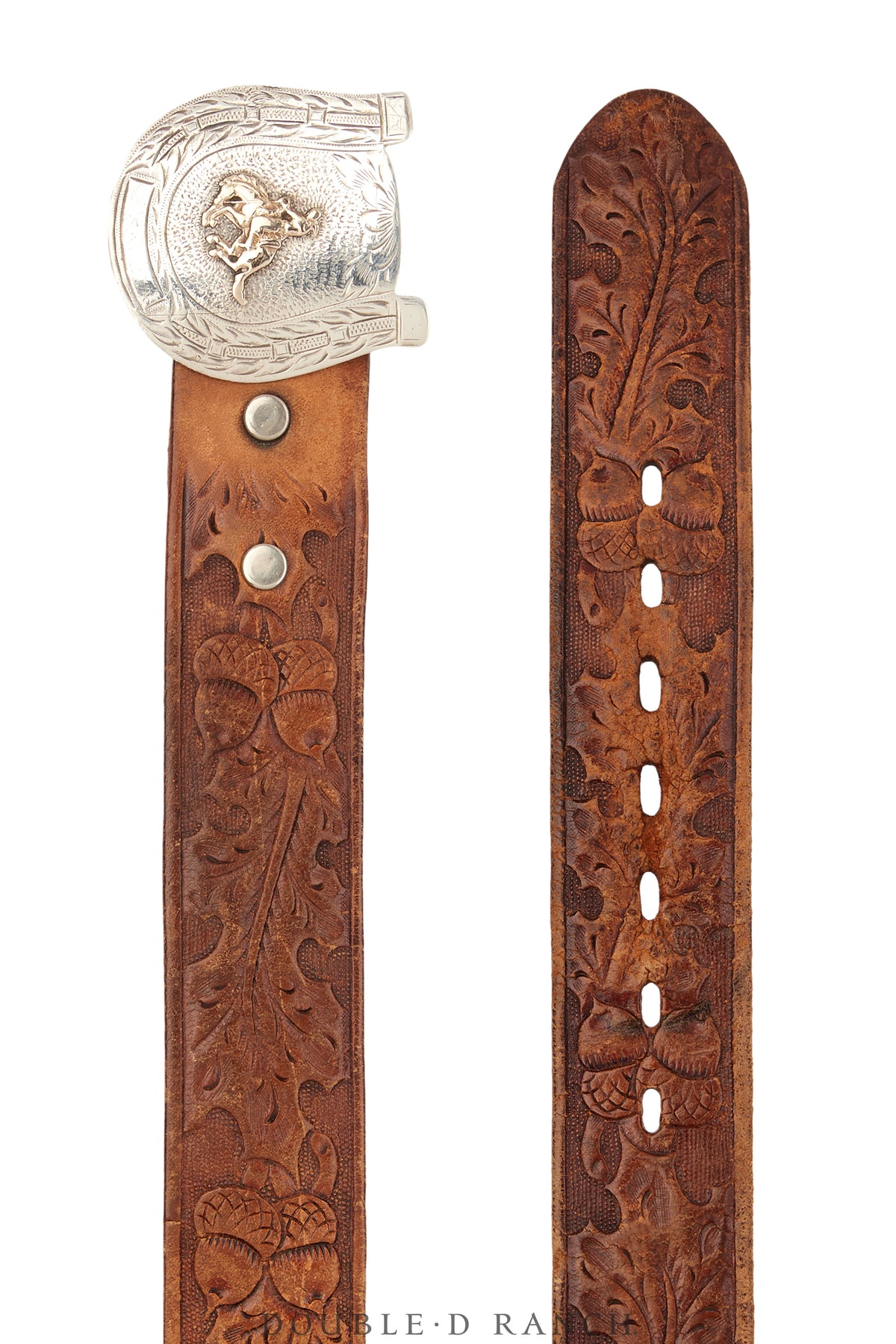 Belt, A Vintage, Buckle, Western, Horseshoe With Bucking Bronc, Hallmarks, Vintage, 907