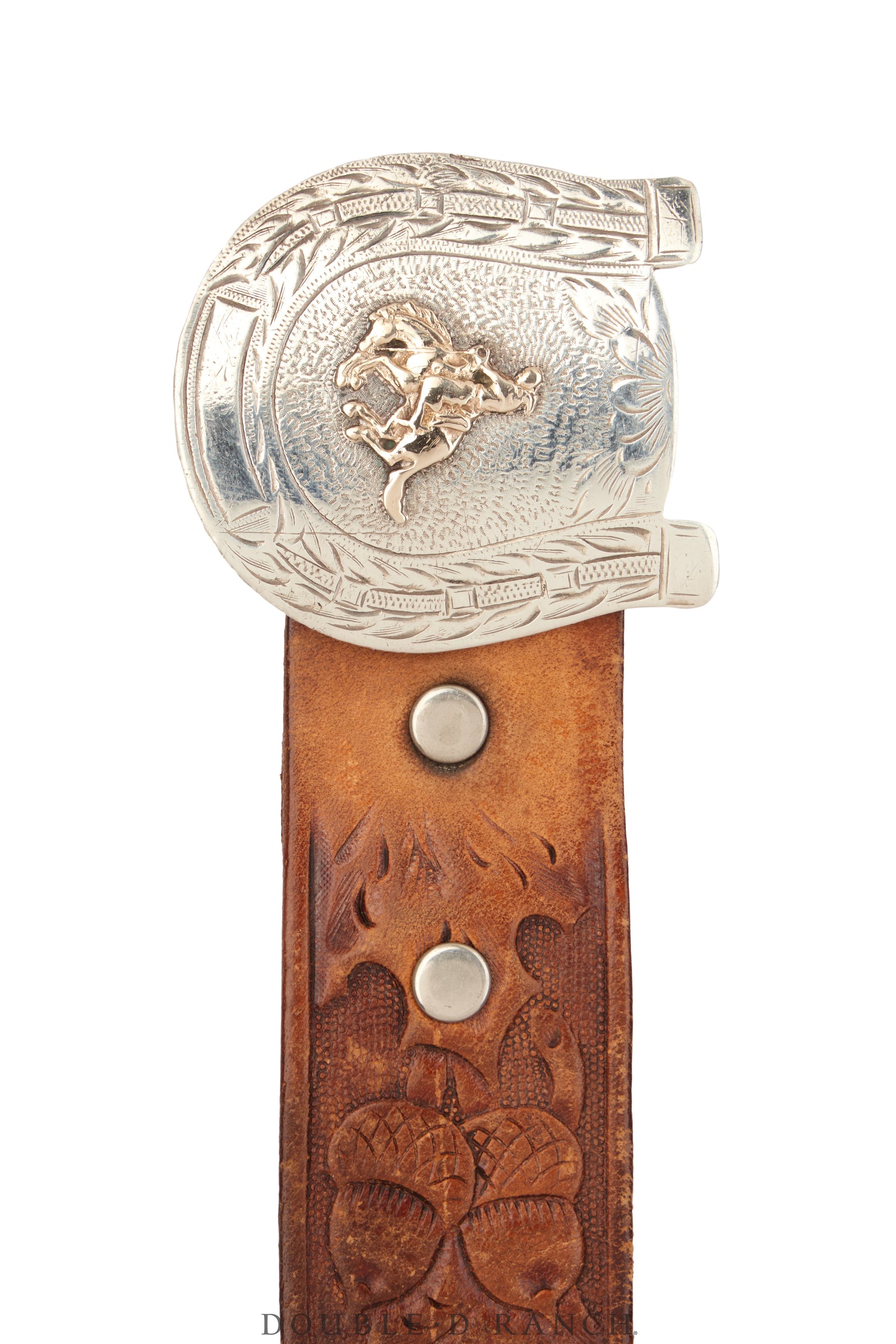 Belt, A Vintage, Buckle, Western, Horseshoe With Bucking Bronc, Hallmarks, Vintage, 907