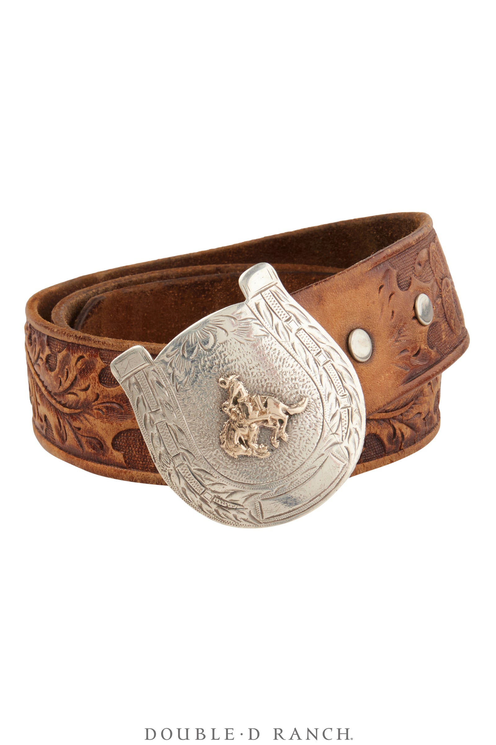 Belt, A Vintage, Buckle, Western, Horseshoe With Bucking Bronc, Hallmarks, Vintage, 907