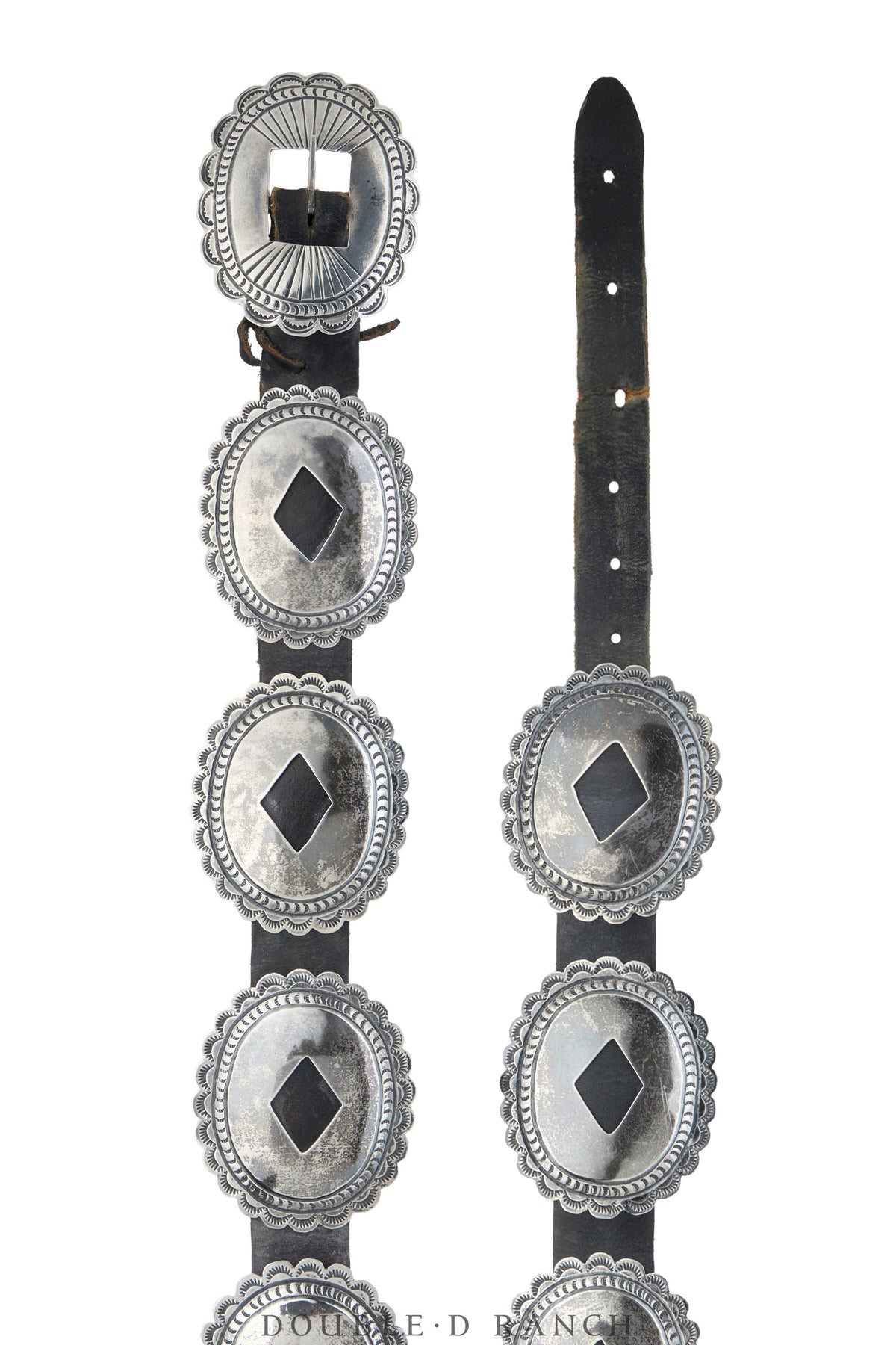 Belt, A Vintage, Concho, Sterling Silver, 1st Phase Style, Vintage, 924