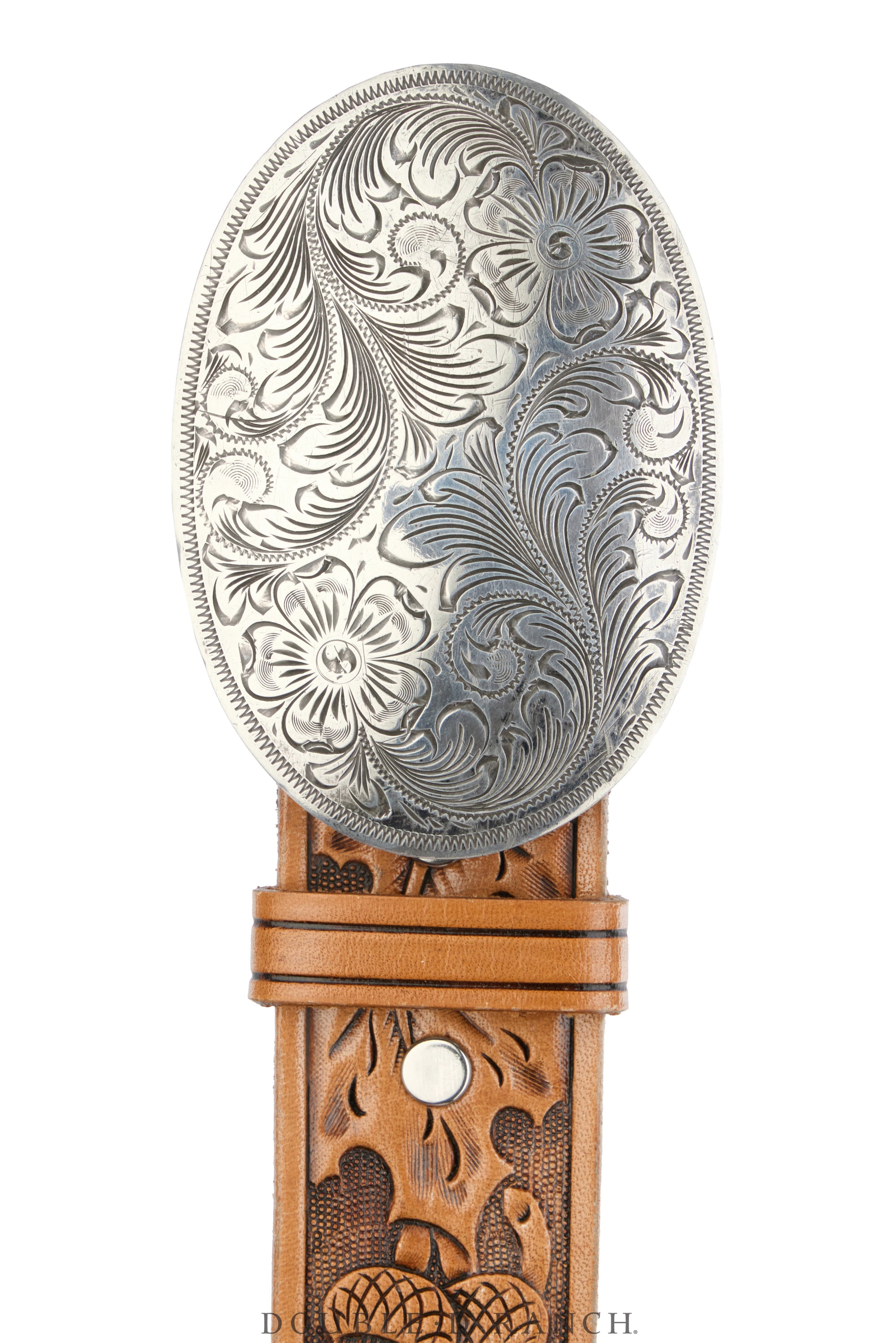 Vintage Diablo Hand-Engraved Floral & Plumes Sterling Silver Overlay Belt Buckle Belt, A Vintage, Buckle Western, Engraved, Floral Scroll  main image 3