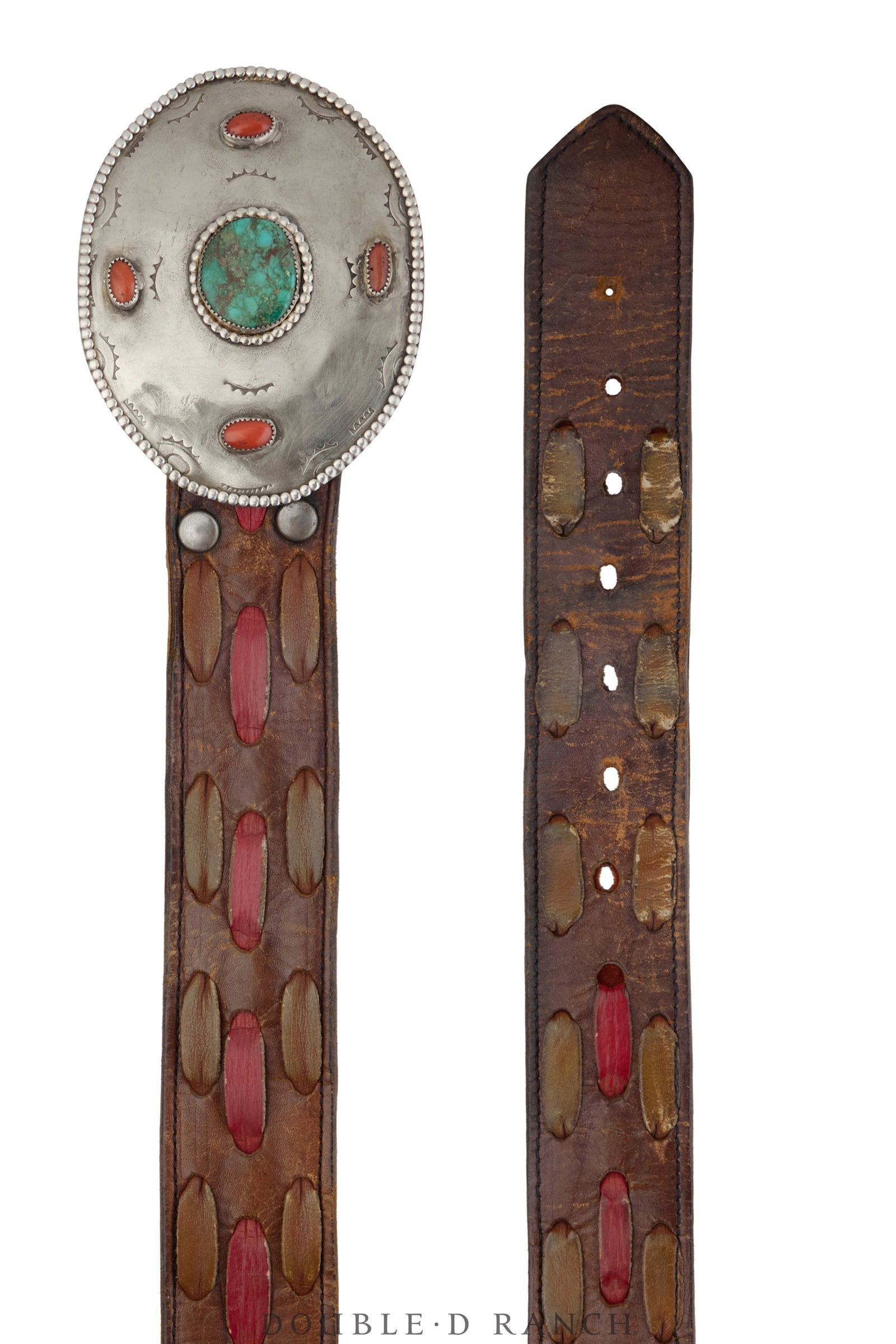 Belt, A Vintage, Buckle, Concho, Turquoise & Coral, Vintage, 933