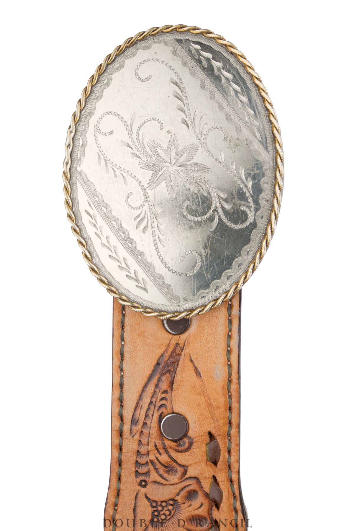 Belt, A Vintage, Buckle, Western, Engraved, Nickel Silver, Hallmark, Vintage, 952