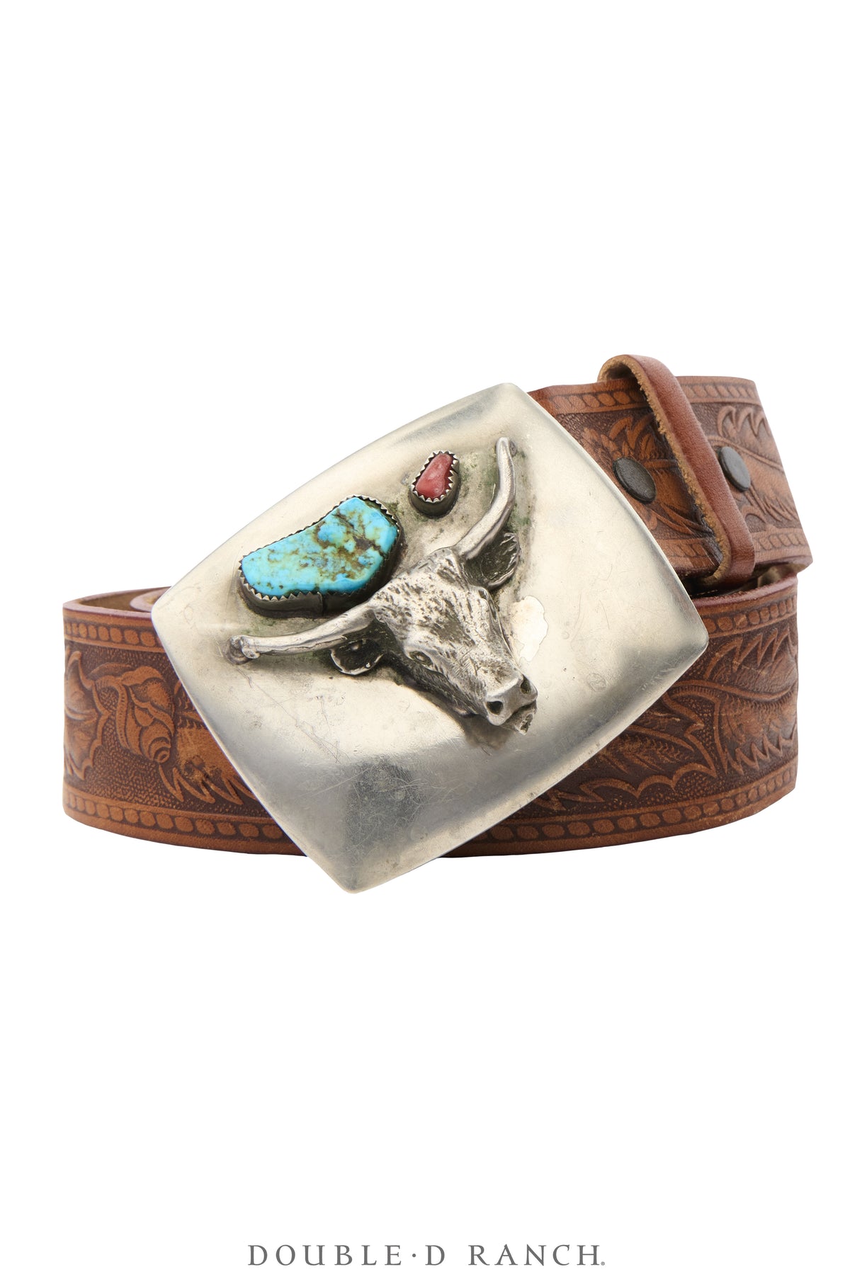 Belt, A Vintage, Buckle, Western, Longhorn With Turquoise, Vintage, 976