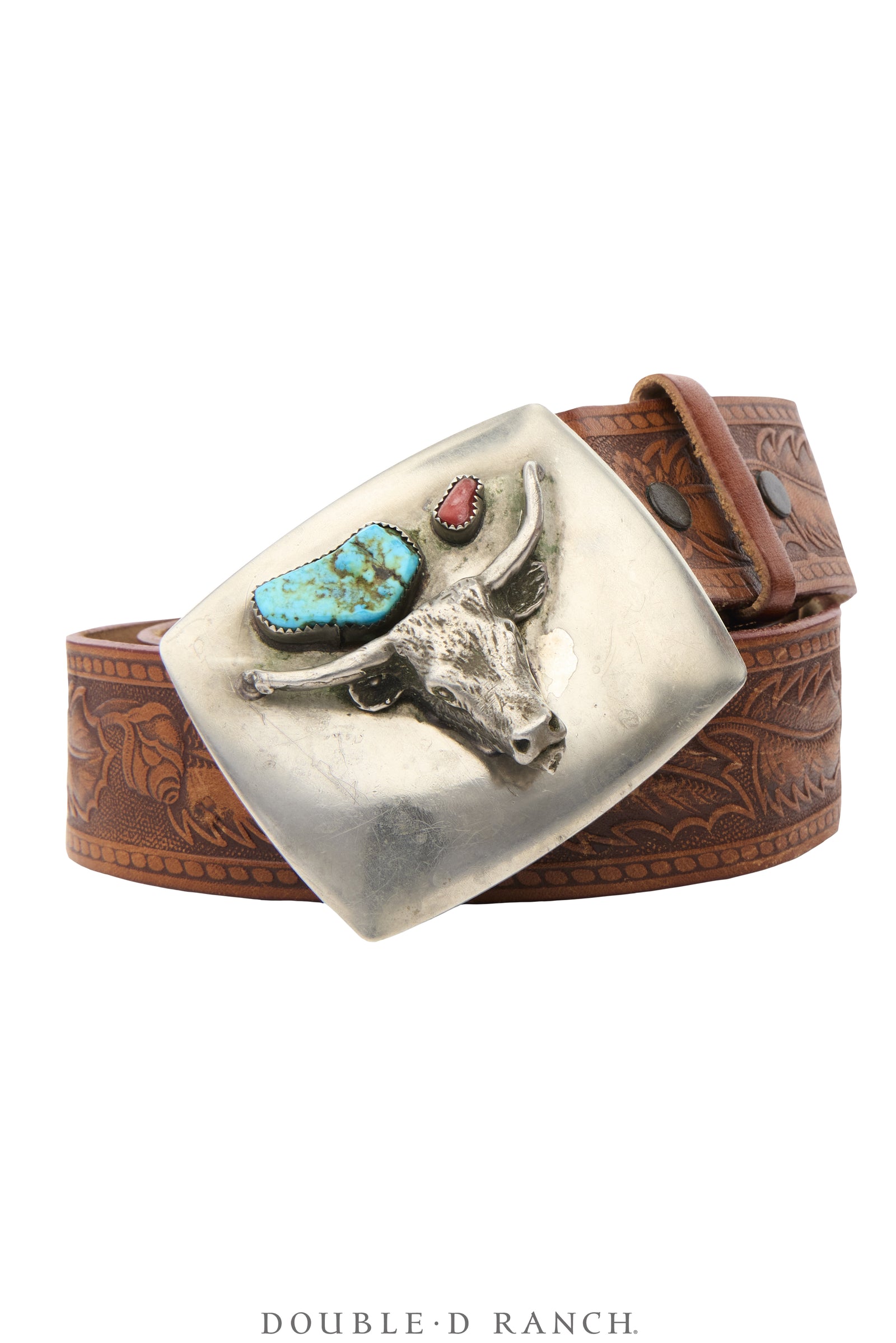 Belt, A Vintage, Buckle, Western, Longhorn With Turquoise, Vintage, 976