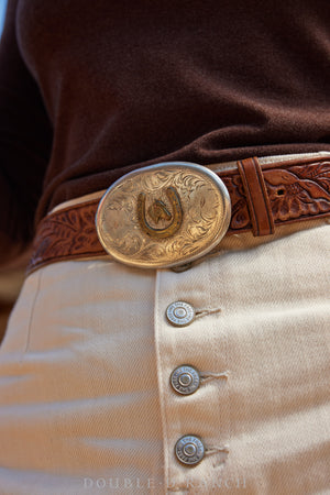 Belt, A Buckle, Western Scroll, Horseshoe with Horse Profile, Hallmark, Vintage, 432