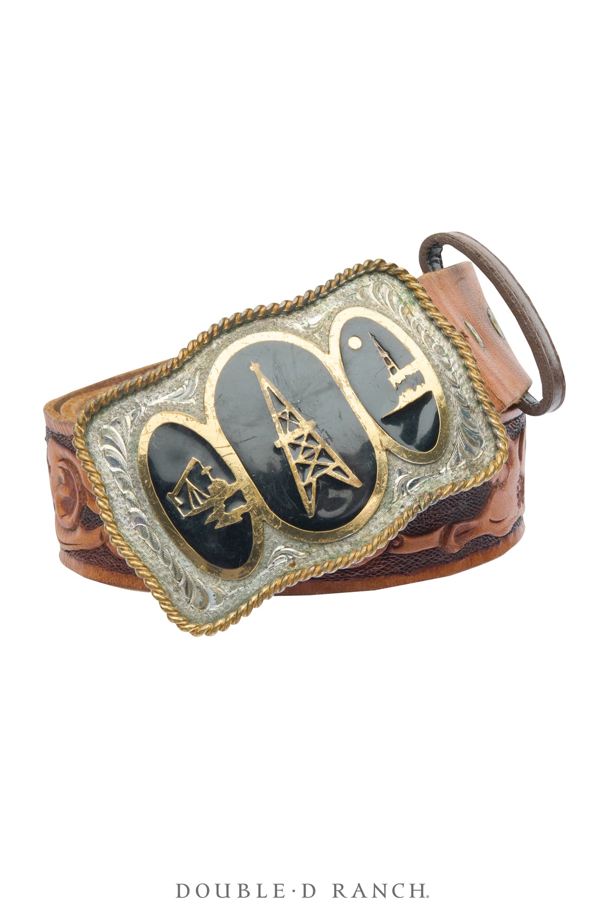Belt, A Vintage, Buckle, Western, Roughneck Rodeo, Inlay, Vintage, 1007