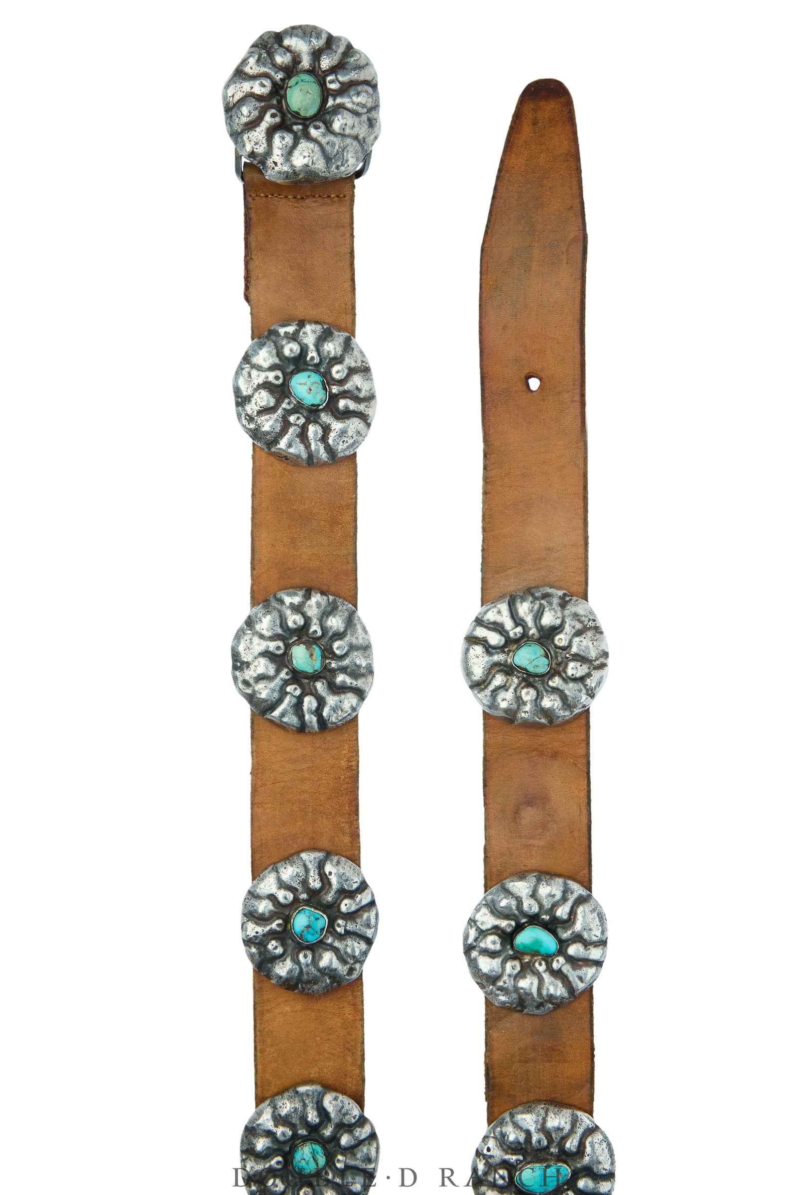 Belt, A Vintage, Concho, Turquoise, Cast Organic Shapes, Sans Hallmark, Vintage ‘40s, 1019