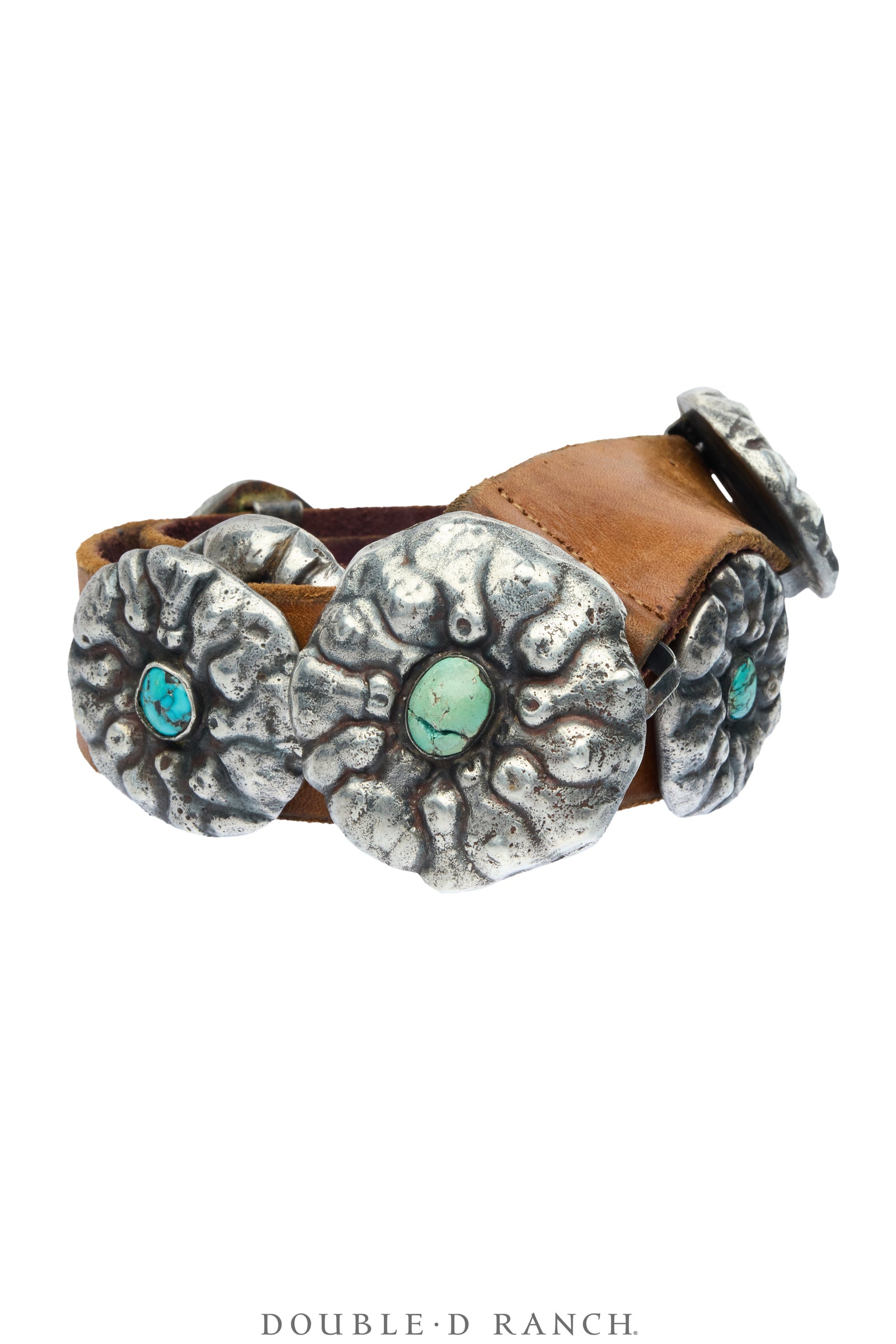 Belt, A Vintage, Concho, Turquoise, Cast Organic Shapes, Sans Hallmark, Vintage ‘40s, 1019