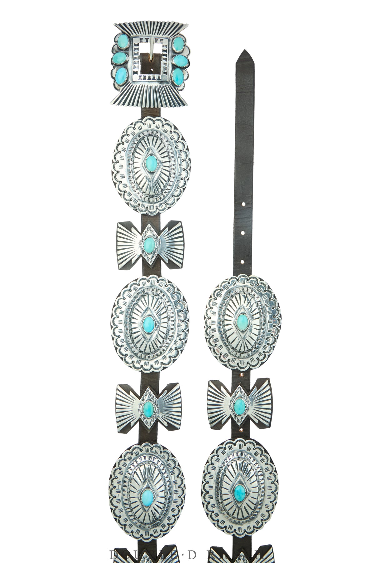 Belt, A Vintage, Concho, Turquoise, Stampwork, James Reid Hallmark, 5th Ave. Estate, Vintage, 1020