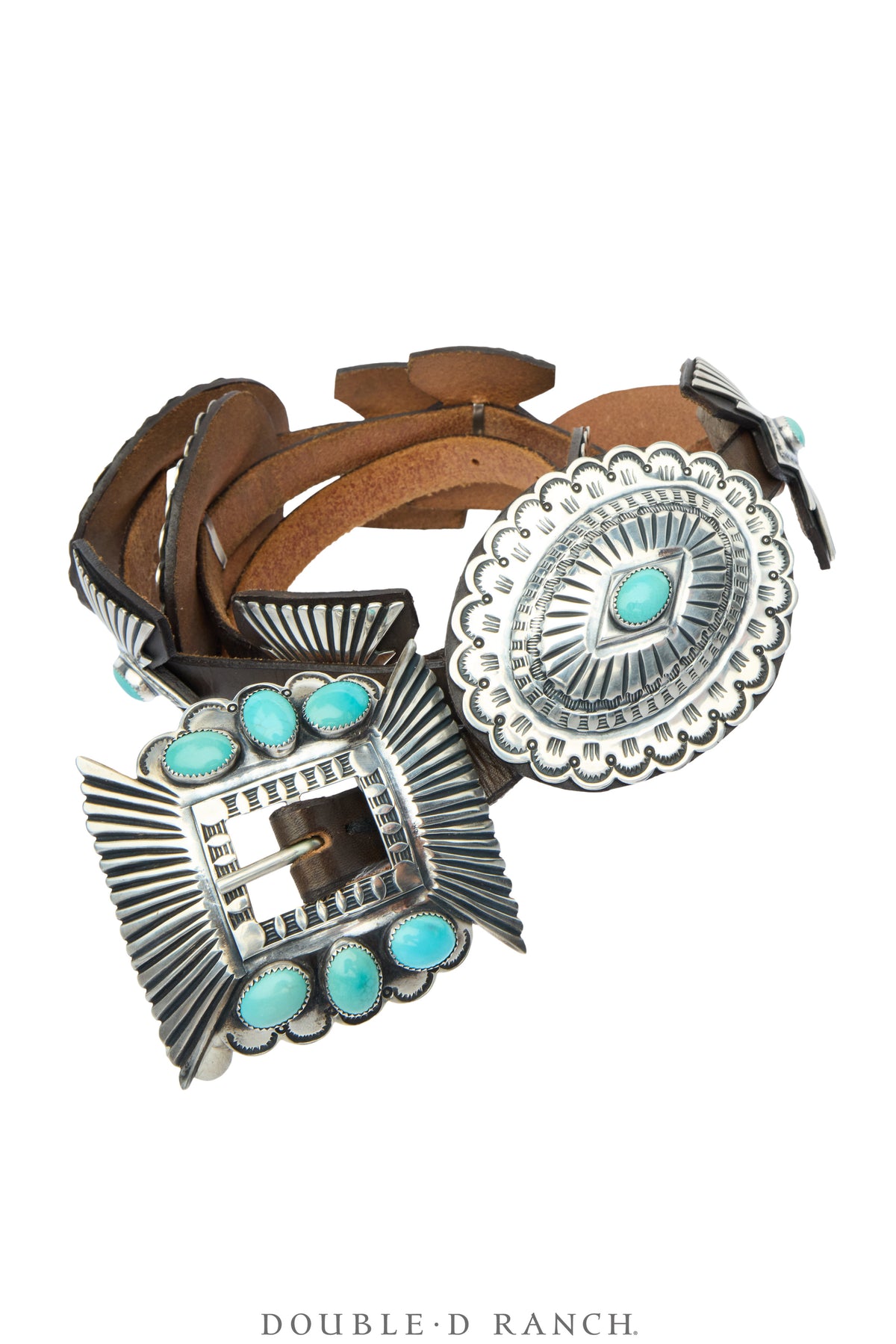 Belt, A Vintage, Concho, Turquoise, Stampwork, James Reid Hallmark, 5th Ave. Estate, Vintage, 1020