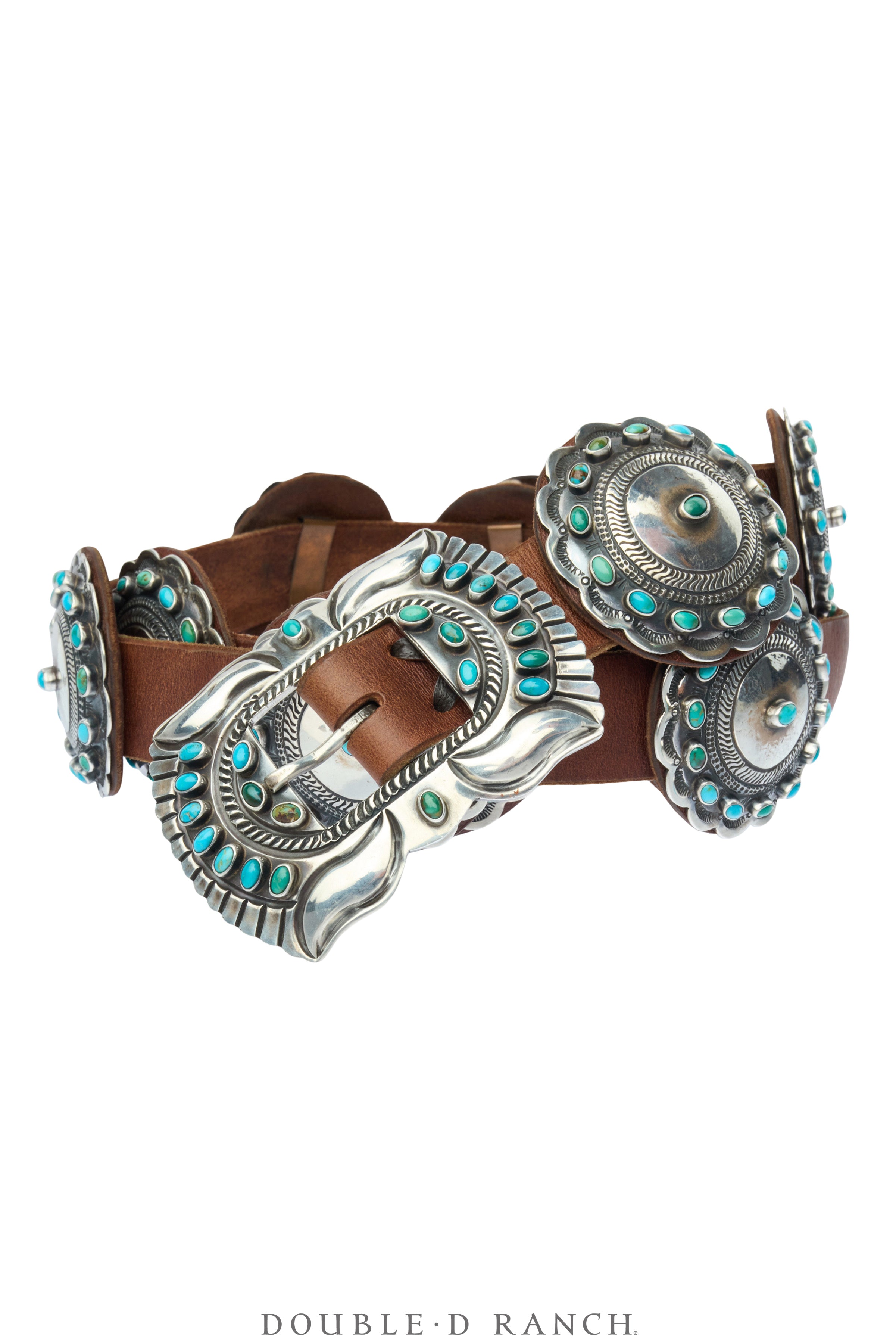 Women\'s Western Belt with Concho Accents and Turquoise Stone Kamberley Turquoise Concho Leather Belt- Ladies Western Belts main image 2