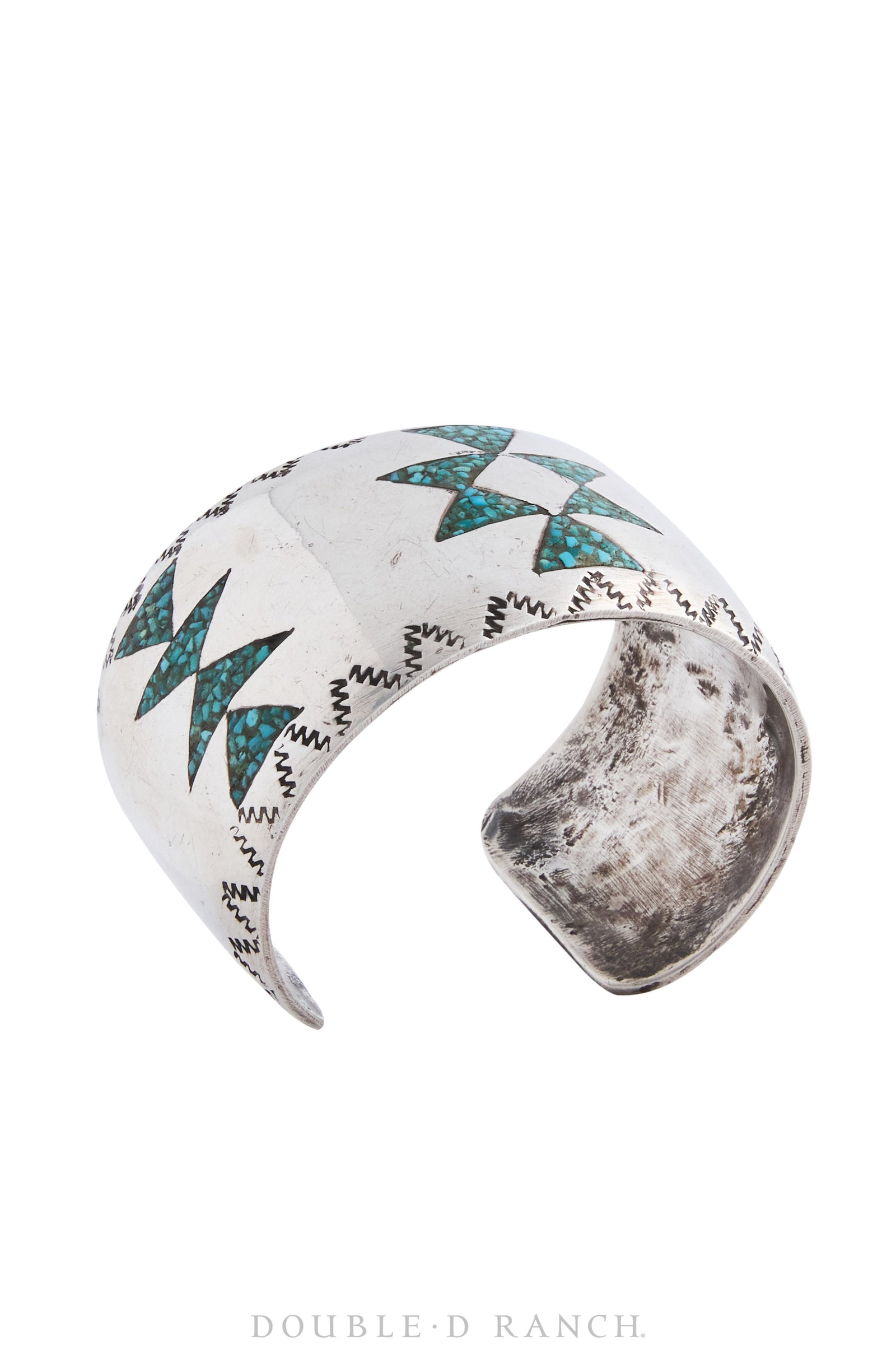 Cuff, Chip Inlay, Turquoise & Coral, Geometric, Vintage, 3731