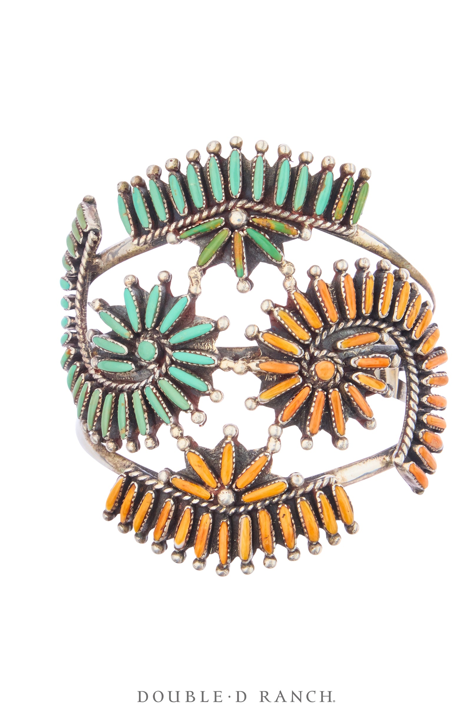 Cuff, Cluster, Turquoise, and Orange Spiny, Needlepoint, Sans Hallmark, Vintage, 4337