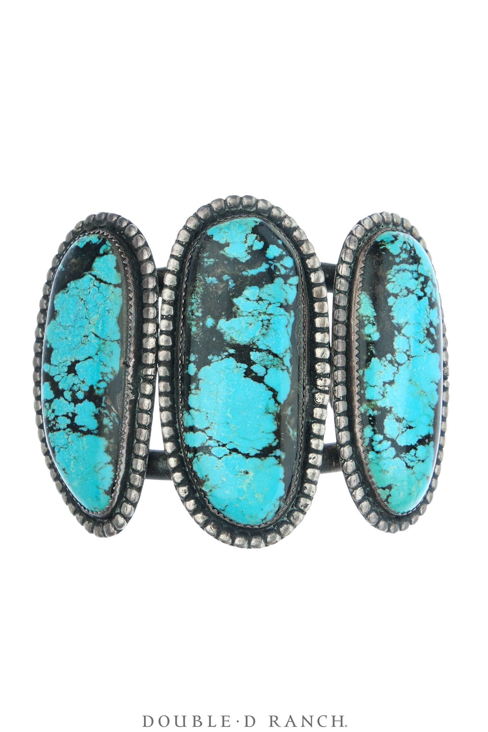 Cuff, Natural Stone, Turquoise With Black Matrix, Triple Stone, Vintage ‘40s, 4276