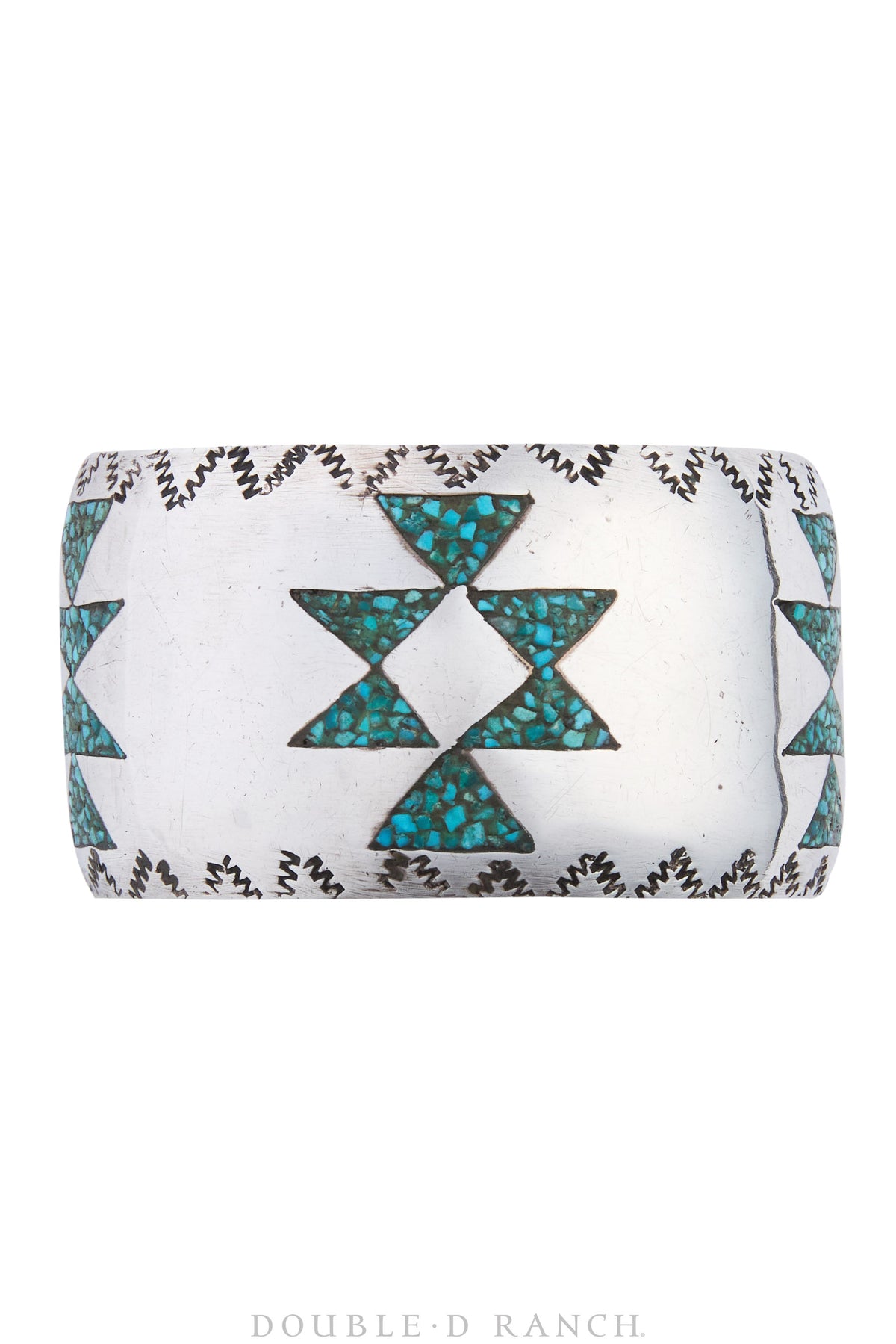 Cuff, Chip Inlay, Turquoise &amp; Coral, Geometric, Vintage, 3731