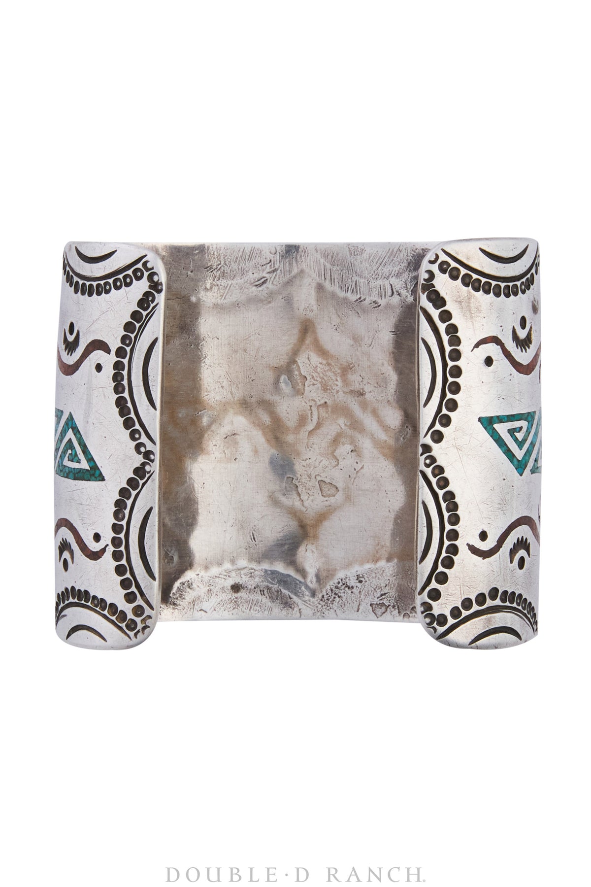 Cuff, Chip Inlay, Turquoise &amp; Coral, Geometric, Vintage, 3729