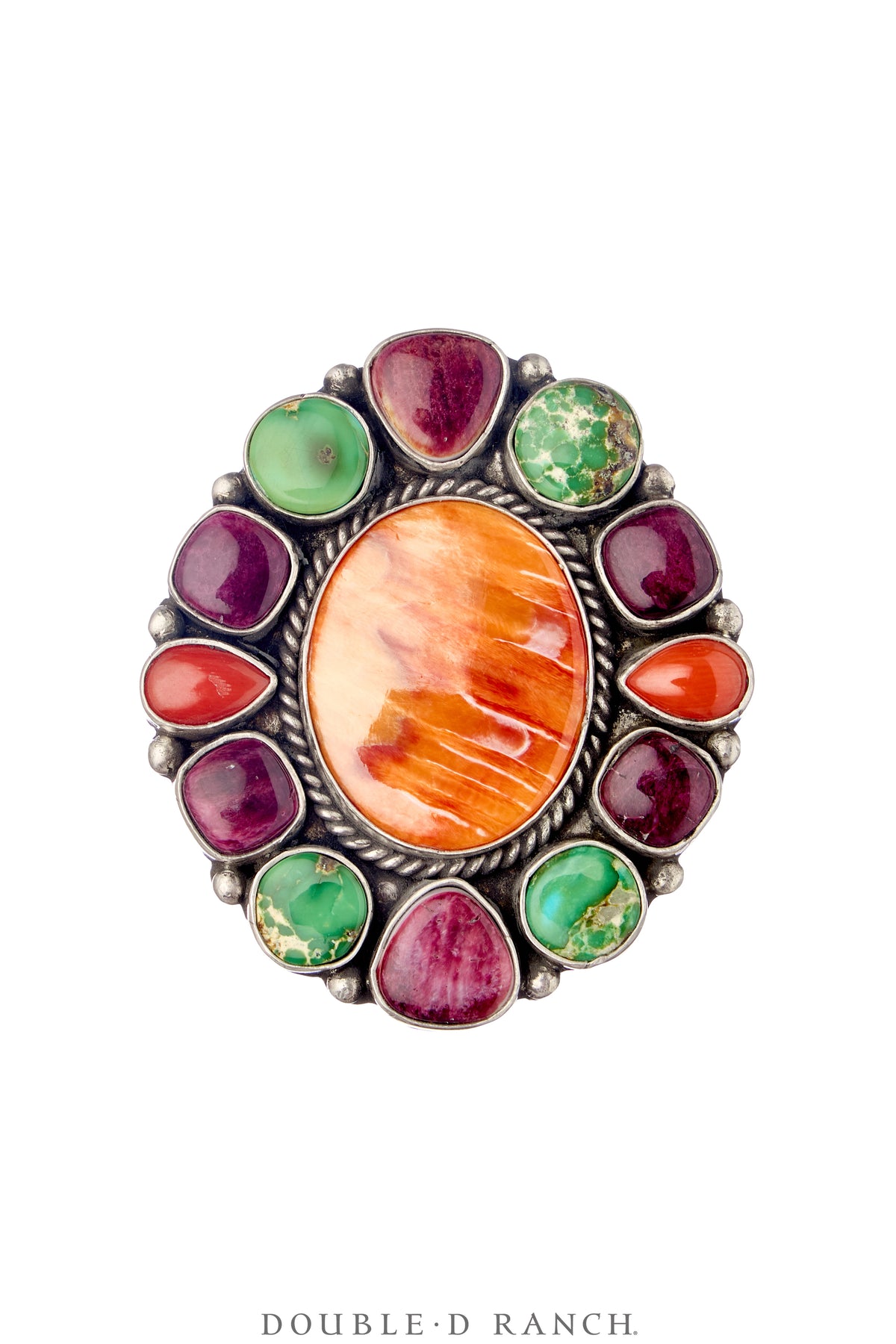 Ring, Cluster, Orange Spiny Oyster, Purple Spiny Oyster, Turquoise, Hallmarked, Contemporary, 1869