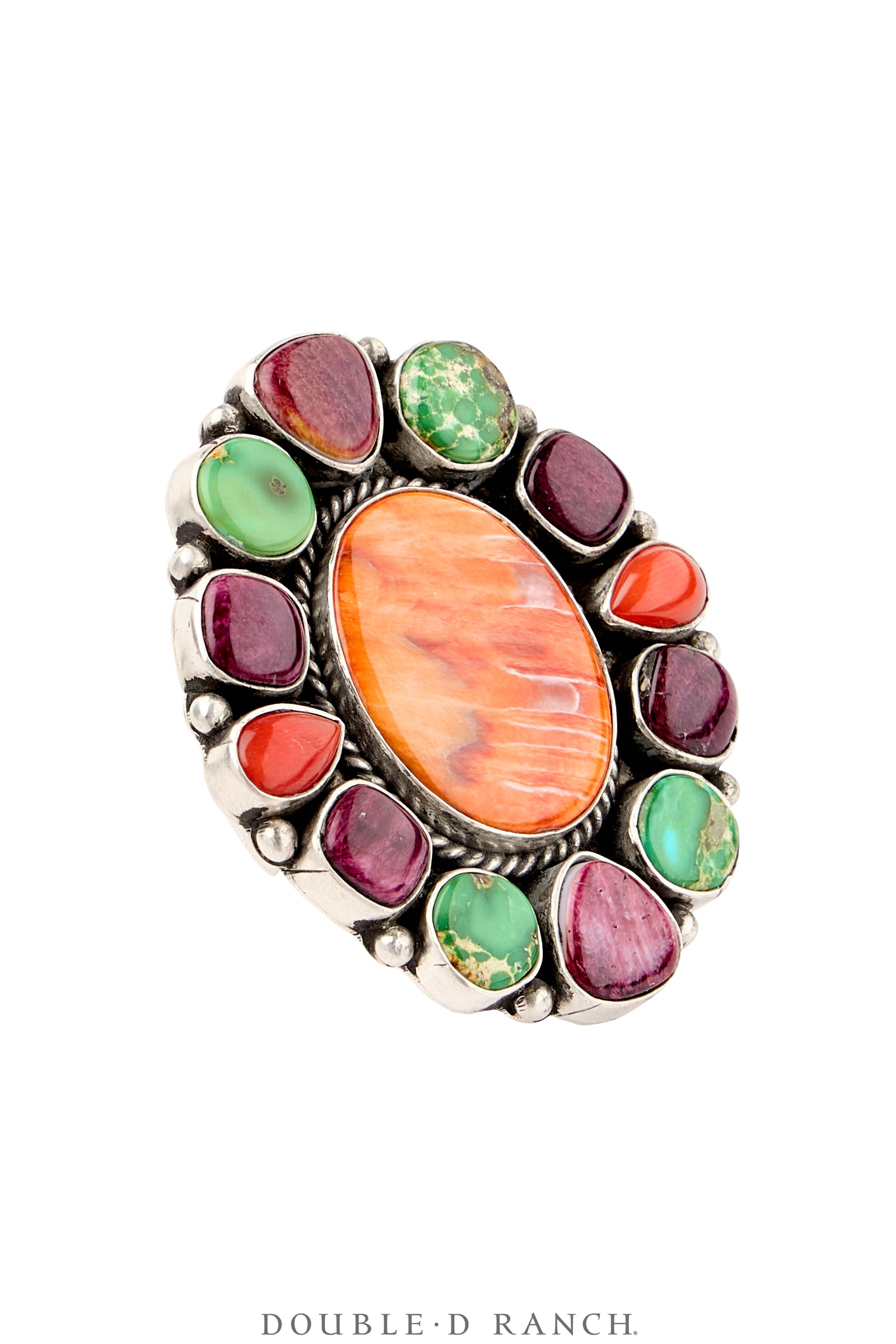 Ring, Cluster, Orange Spiny Oyster, Purple Spiny Oyster, Turquoise, Hallmarked, Contemporary, 1869