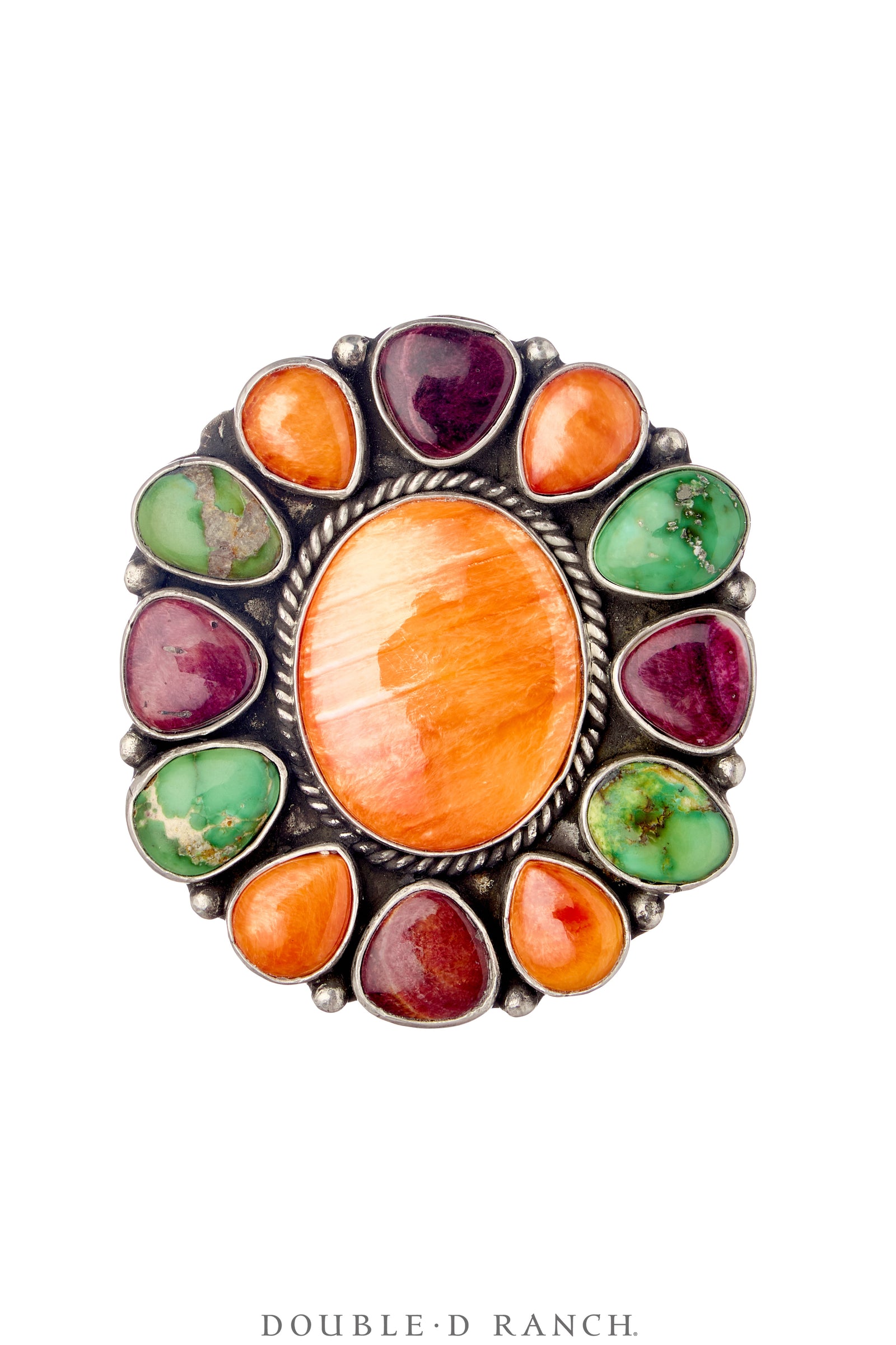Ring, Cluster, Orange Spiny Oyster, Purple Spiny Oyster, Turquoise, Hallmarked, Contemporary, 1870