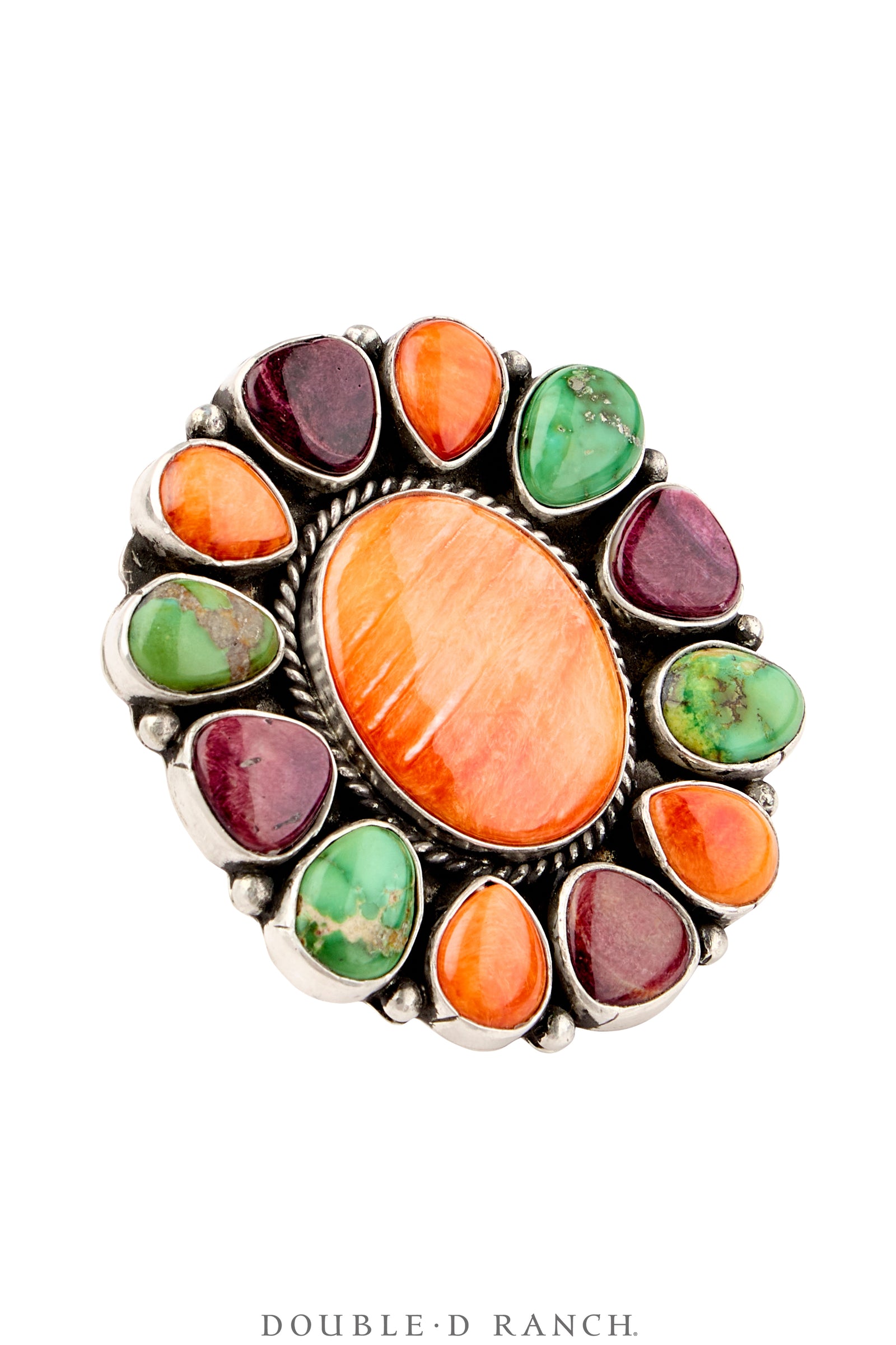 Ring, Cluster, Orange Spiny Oyster, Purple Spiny Oyster, Turquoise, Hallmarked, Contemporary, 1870