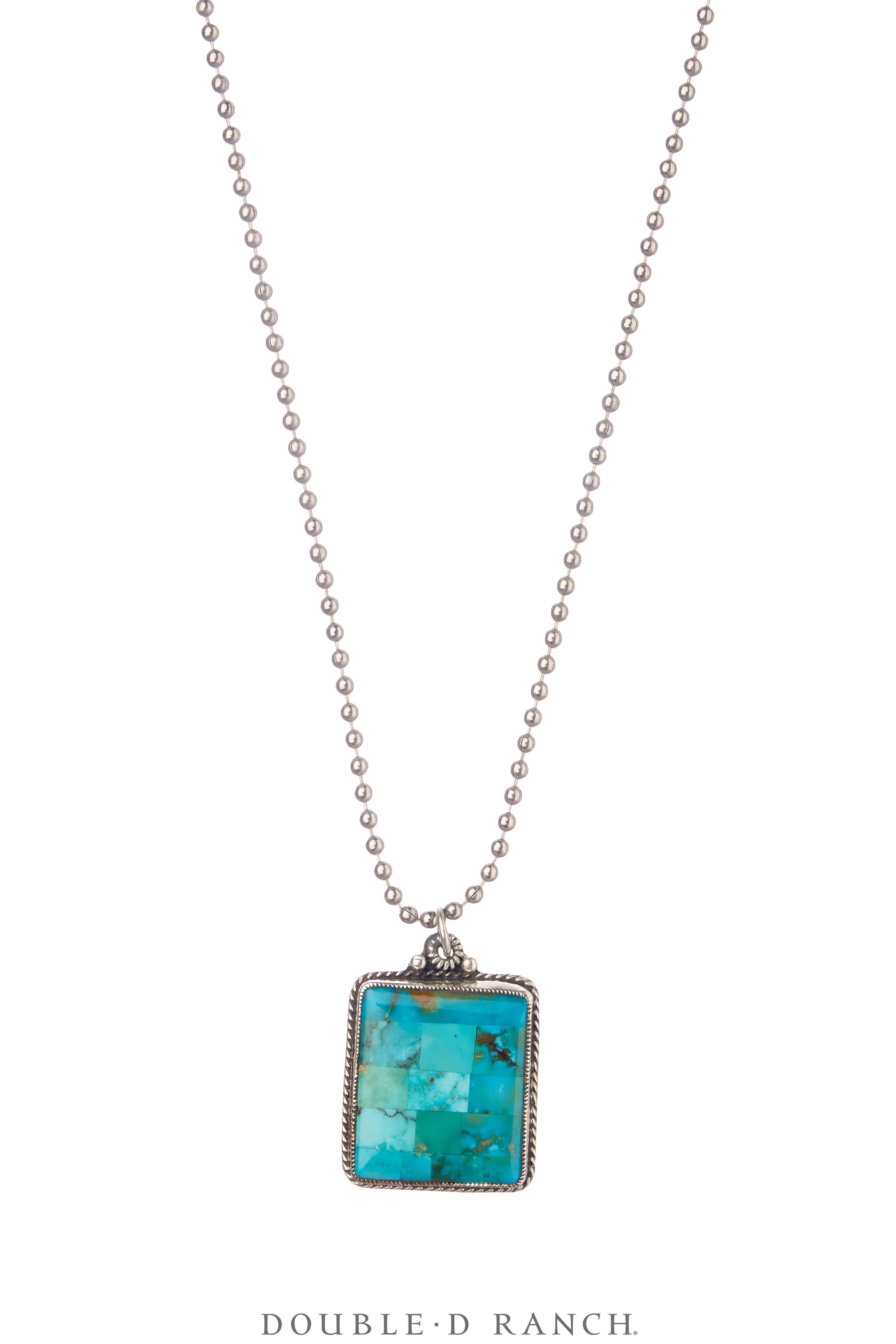 Necklace, Tab, Turquoise, Sterling Silver Ball Chain, Hallmark, Contemporary, 3690
