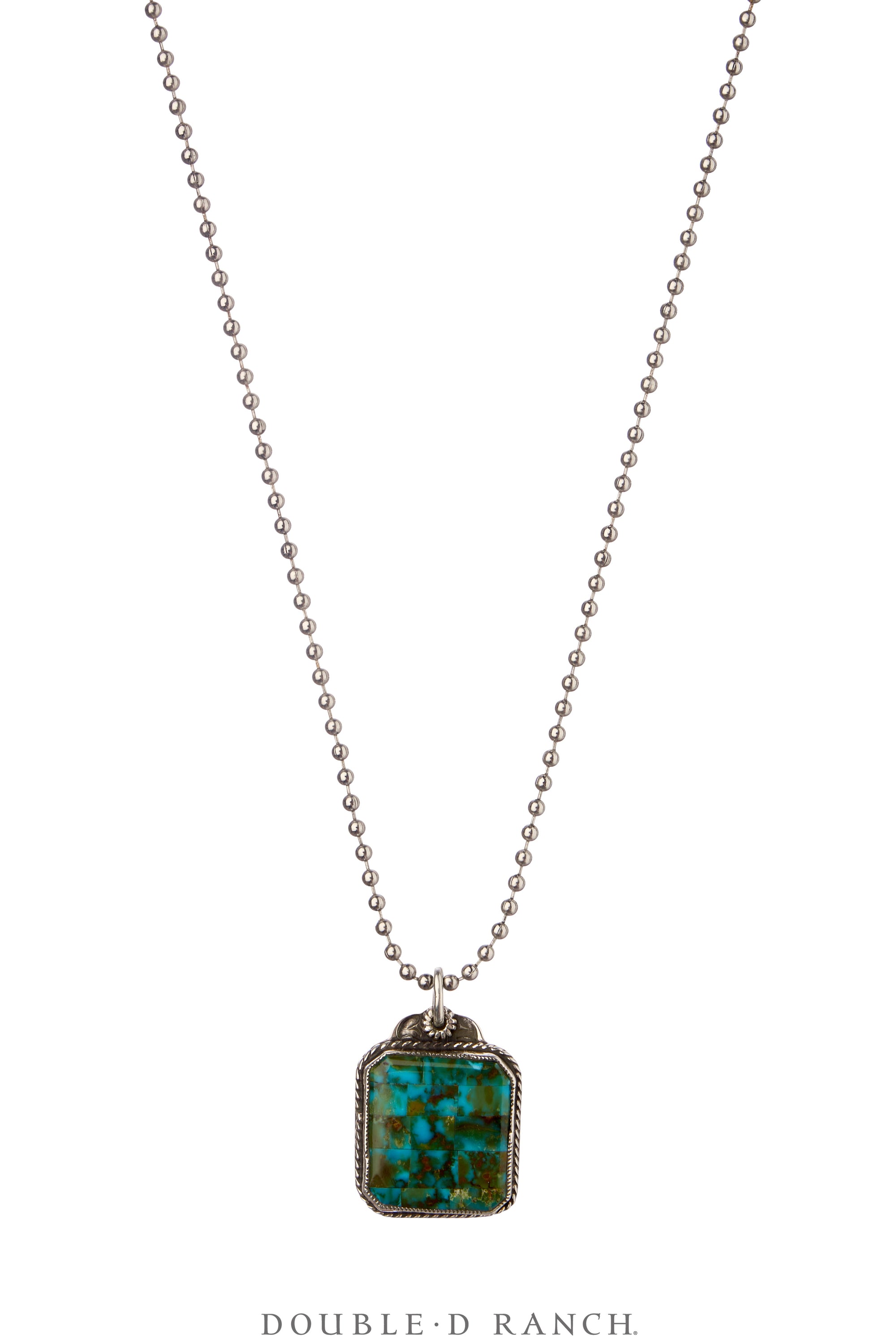 Necklace, Tab, Turquoise, Sterling Silver Ball Chain, Hallmark, Contemporary, 3689