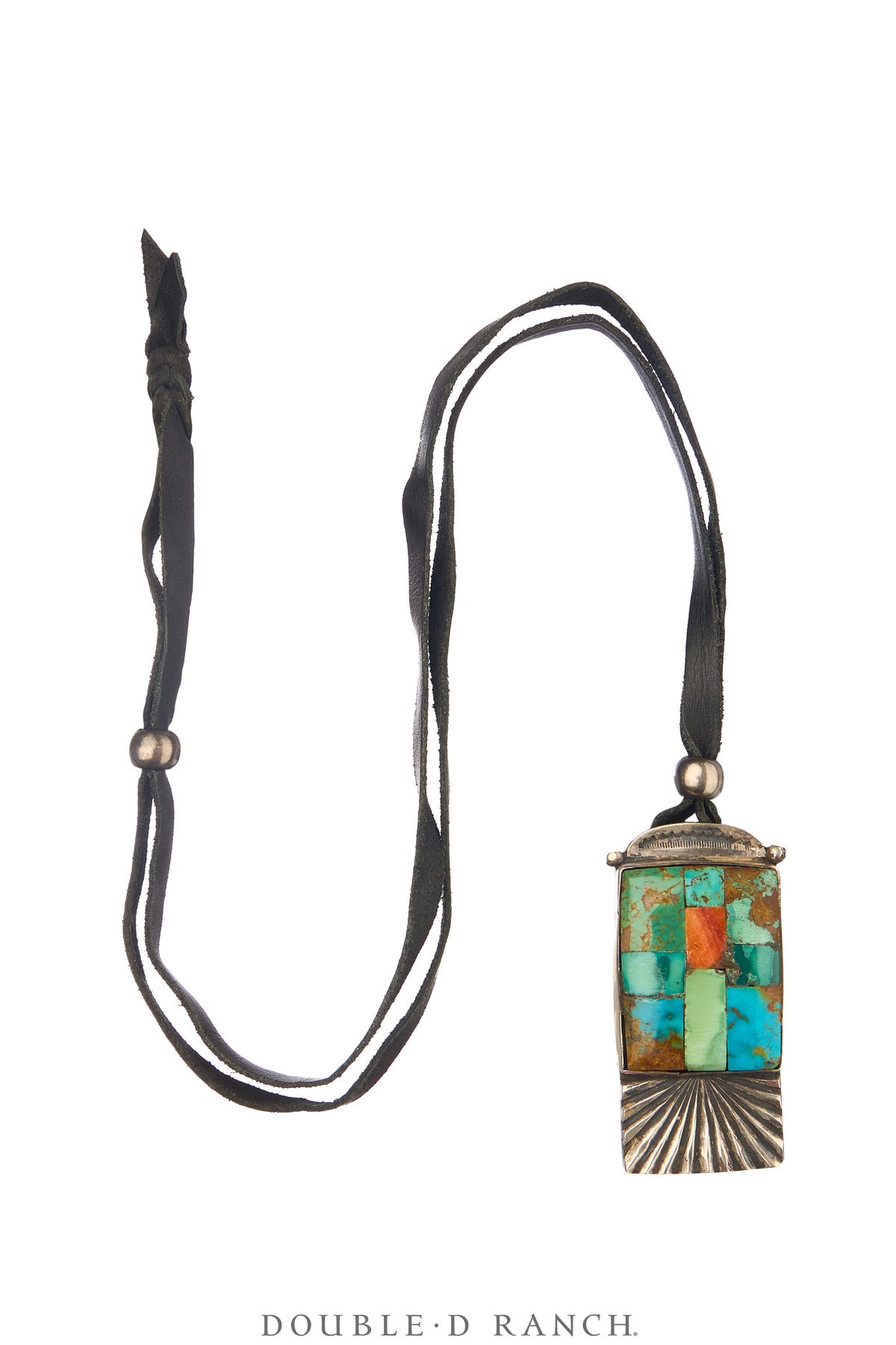 Necklace, Leather Thong, Natural Turquoise & Orange Spiy Oyster, Jock Favour, Hallmarked, Contemporary, 3685