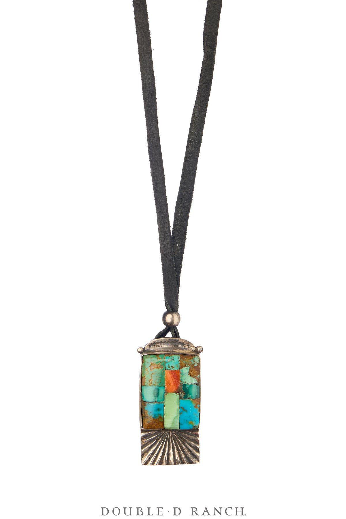 Necklace, Leather Thong, Natural Turquoise & Orange Spiy Oyster, Jock Favour, Hallmarked, Contemporary, 3685