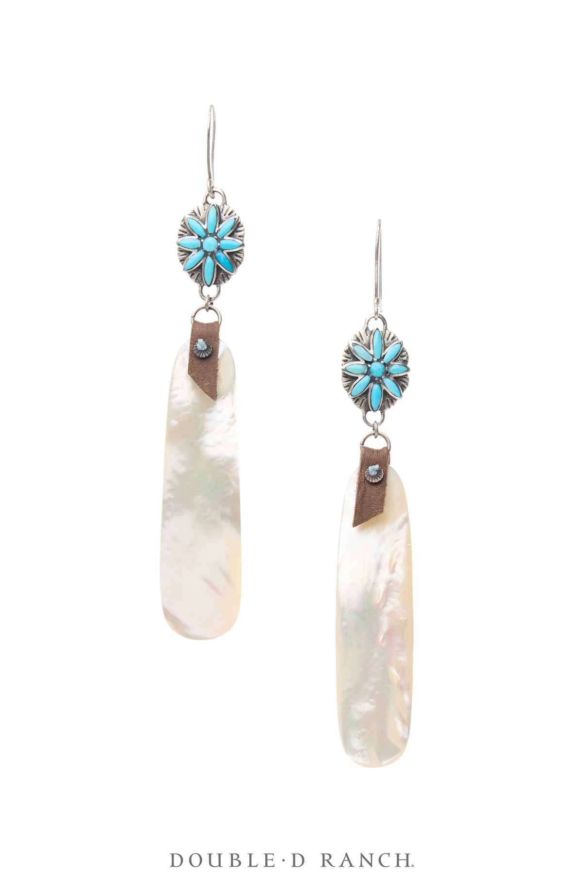 Earrings, Slab, Mother of Pearl, Turquoise, Sterling Silver, Contemporary, 2133