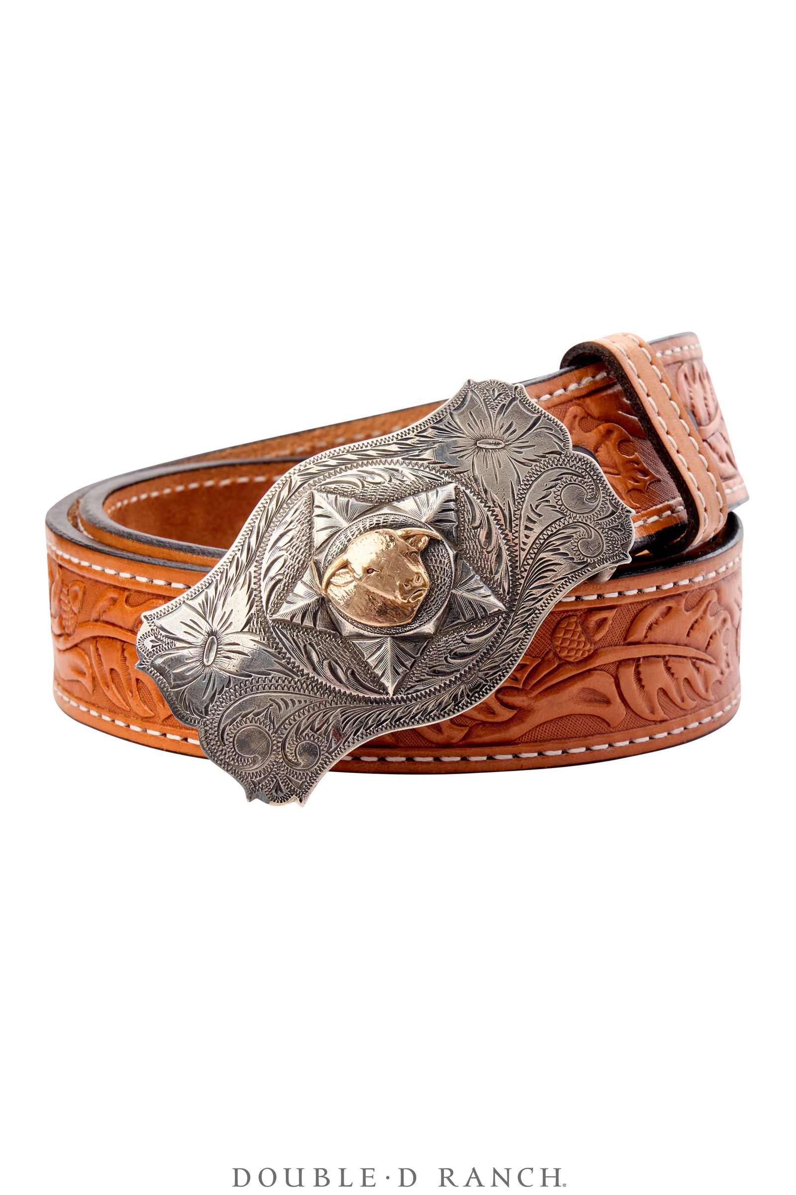 Belt, A Vintage, Buckle, Western, ShortHorn Steer, Sterling Silver & 14k Gold, Keyston Bros. Hallmark, Vintage ‘50s, 622