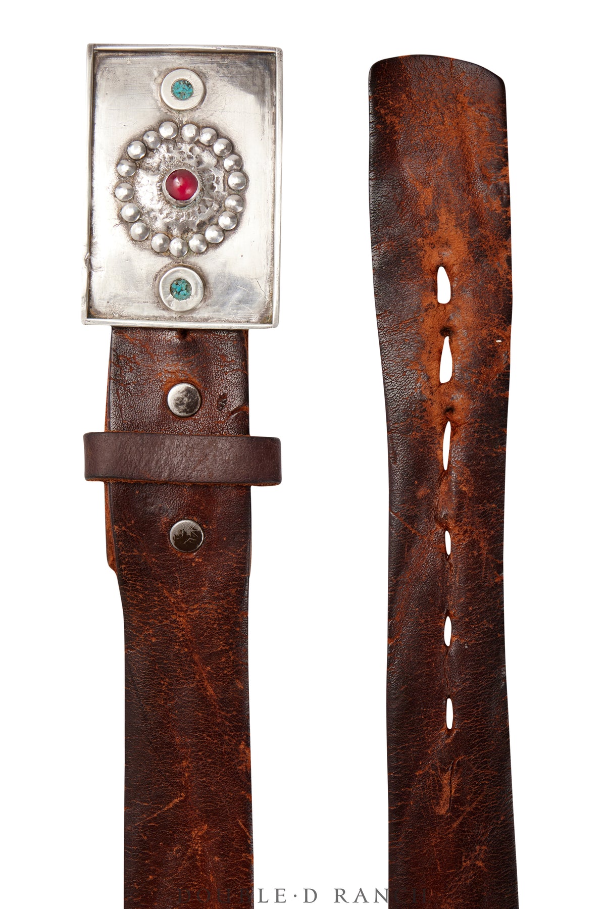 Belt, A Vintage, Buckle, Biker With Turquoise Inlay & Crystal, Vintage ‘40s, 672