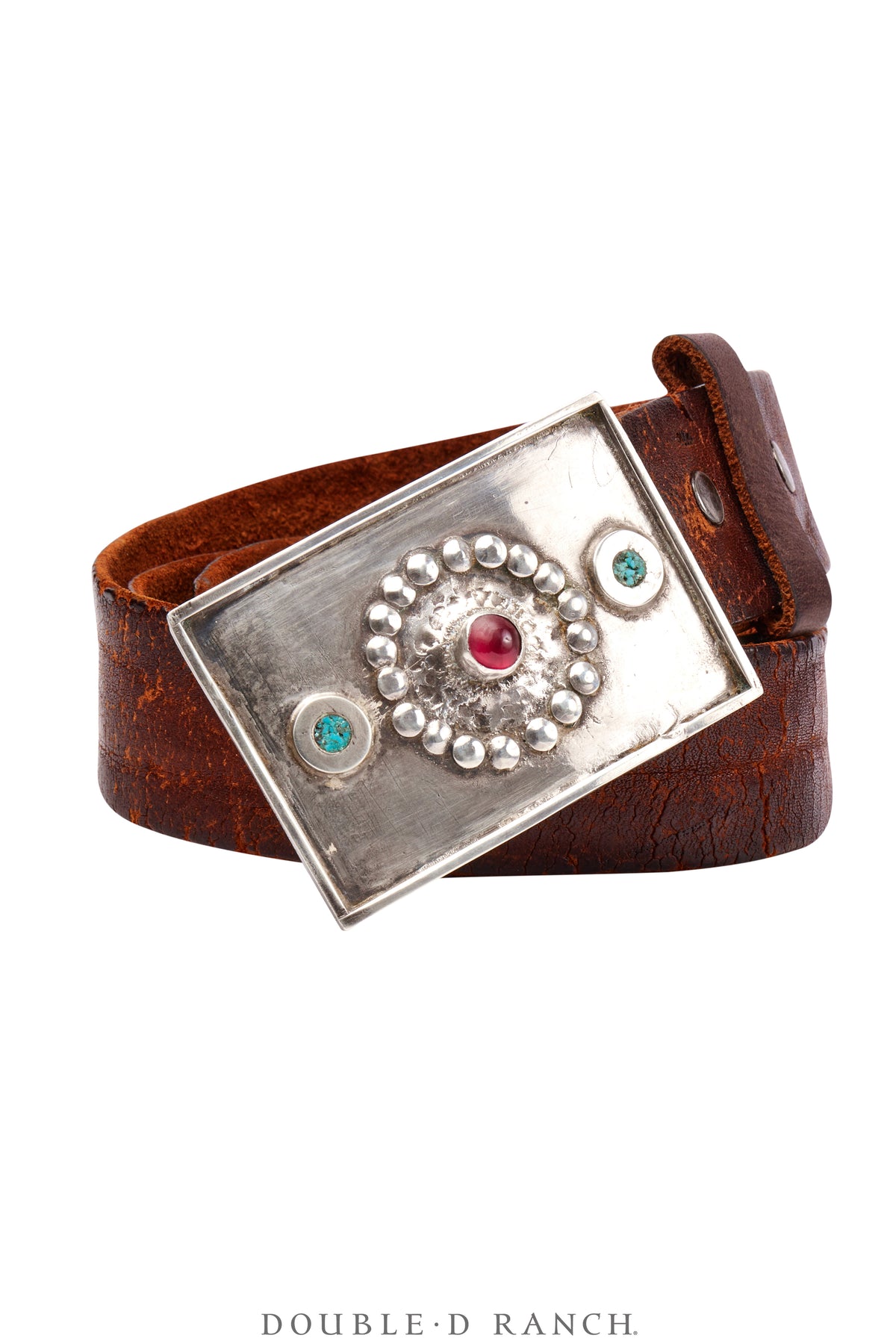 Belt, A Vintage, Buckle, Biker With Turquoise Inlay & Crystal, Vintage ‘40s, 672