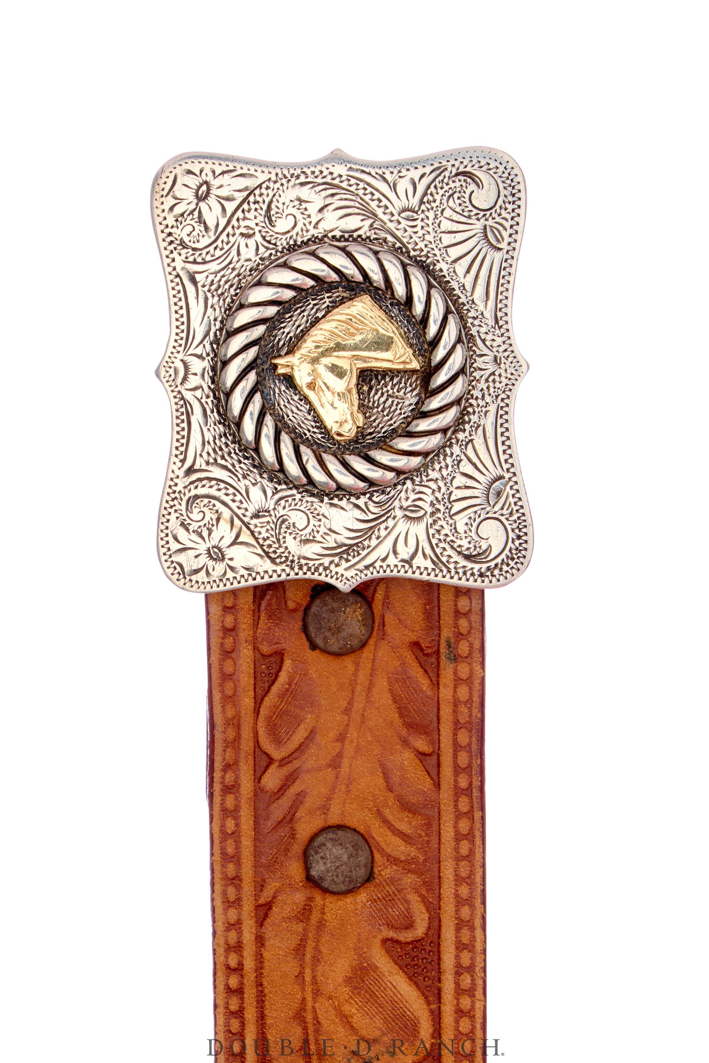Vintage Western Leather Belt with Raised Horses Cameo Buckle Ornate Gold Tone Vintage Equestrian Belt Buckle Porcelain Horse Cameo  main image 2