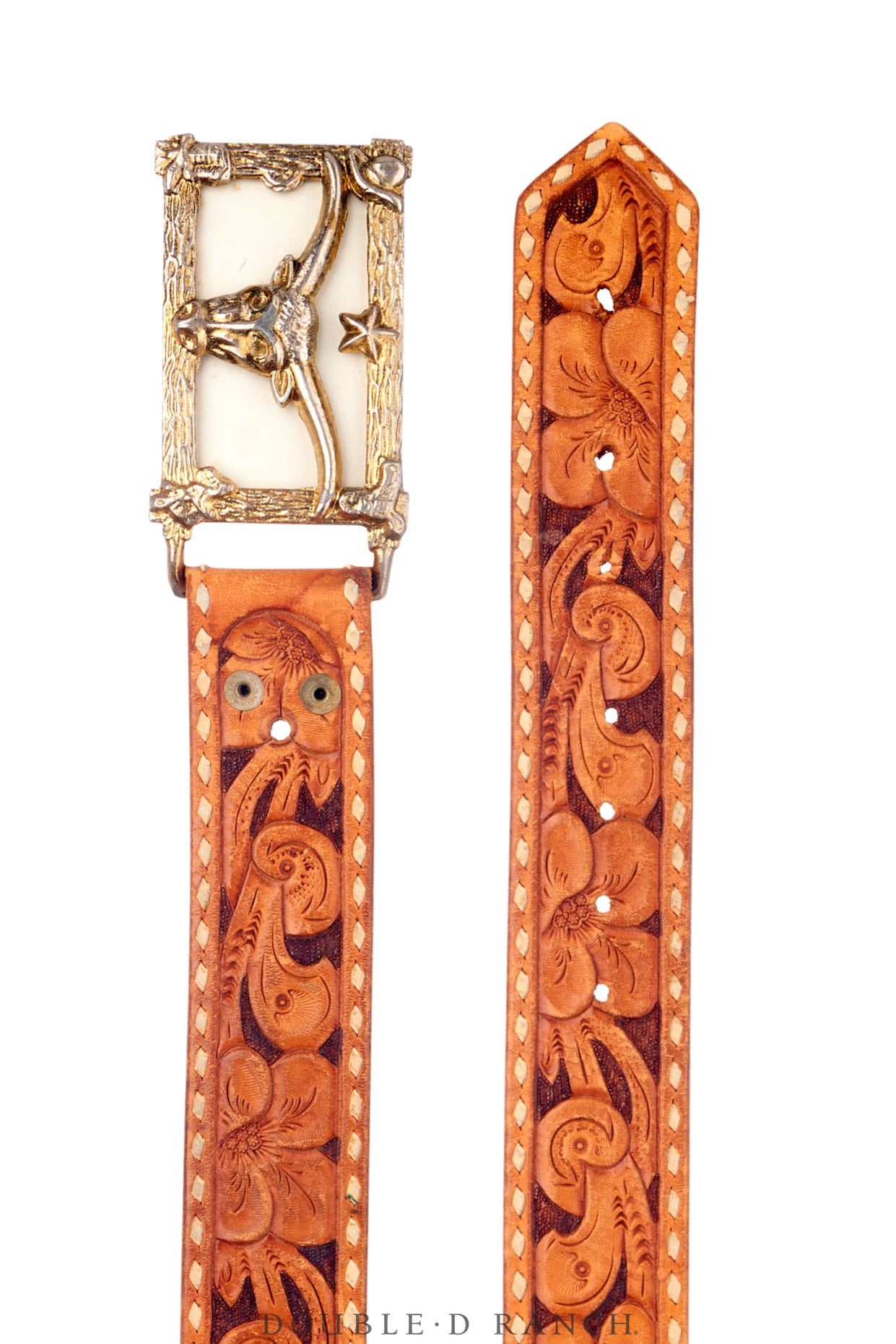 Belt, A Vintage, Buckle, Kitsch, Western, Longhorn With Stars, Vintage, 833